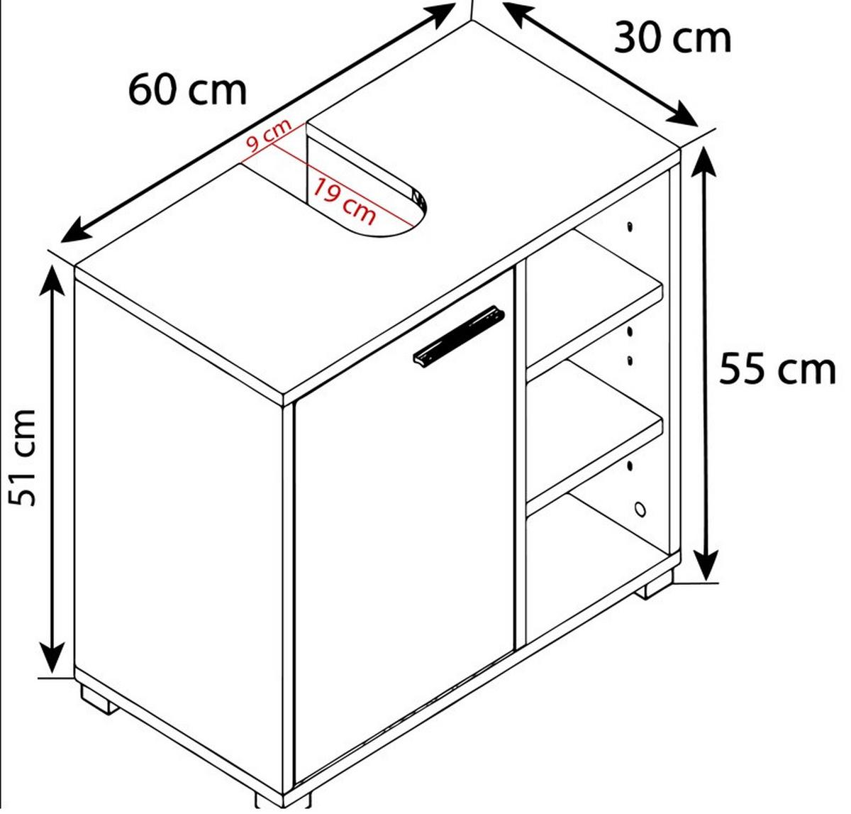Waschbeckenunterschrank Zalo L B: 60cm Weiß - Weiß/Grau, MODERN, Holzwerkstoff (60/54,8/30cm) - MID.YOU