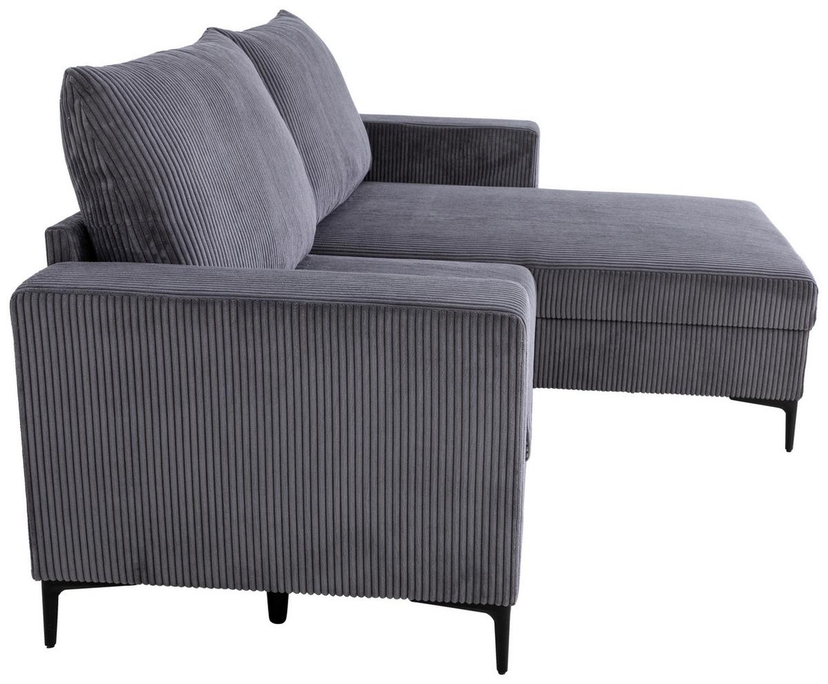Ecksofa Toffee mit Kissen, Anthrazit Cord 208x140 cm - Anthrazit/Schwarz, Basics, Holz/Textil (208/140/88cm)