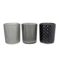 TEELICHTGLAS Nathalie - Hellgrau/Schwarz, KONVENTIONELL, Glas (5,4/6,4cm) - Luca Bessoni