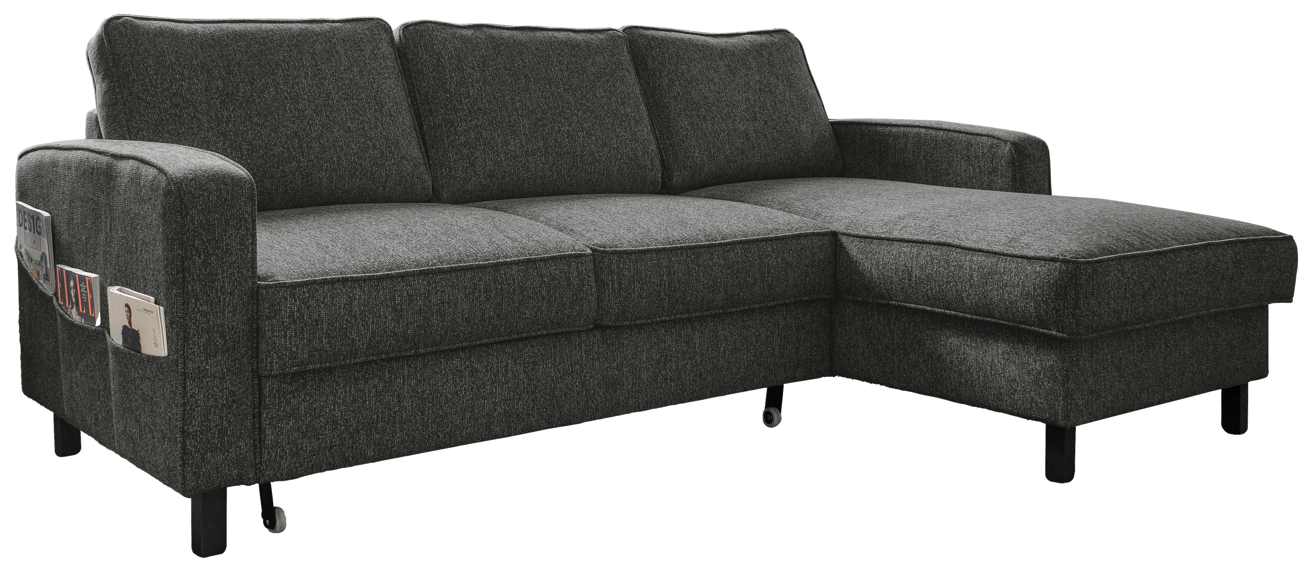 Sedačka MELANIE S, pravá, tmavosivá, úl.priestor a lôžko - čierna/tmavosivá, drevo/textil (228/148cm)