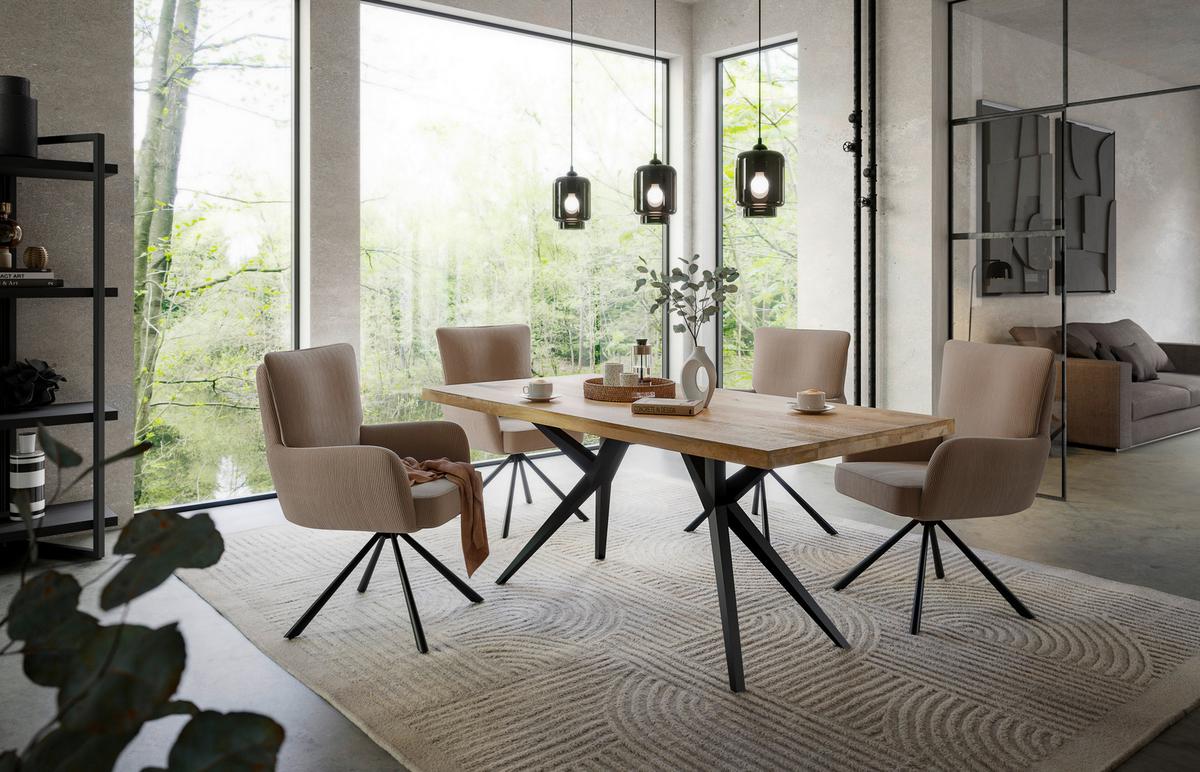 Armlehnstuhl Mila Cord Braun Sitzfl. 180° drehbar, B: 60cm - Schwarz/Braun, KONVENTIONELL, Textil/Metall (60/95/67cm) - MID.YOU