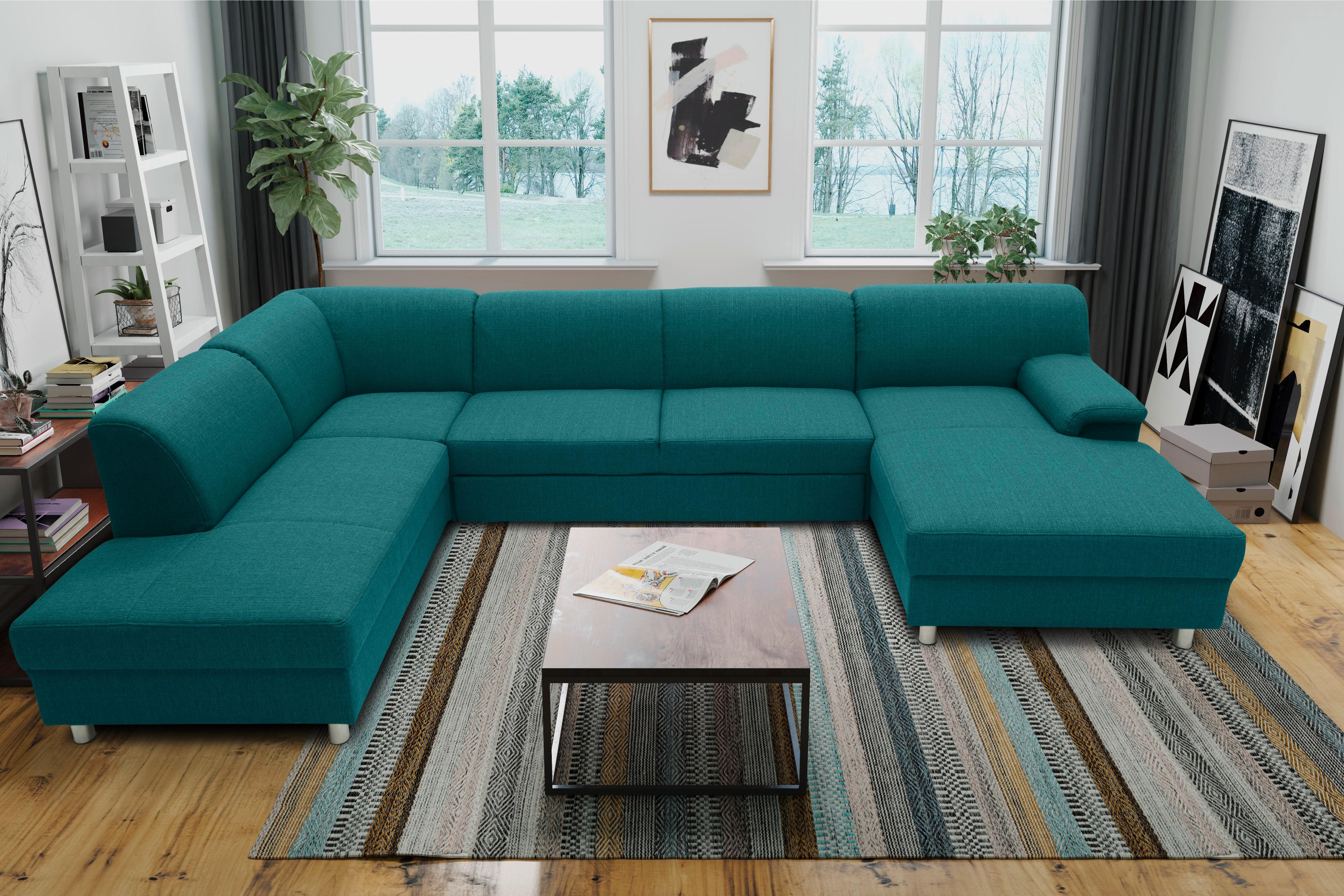 Wohnlandschaft Jamie Mit Schlaffunktion Petrol - Chromfarben/Petrol, KONVENTIONELL, Textil (195/308/150cm) - MID.YOU
