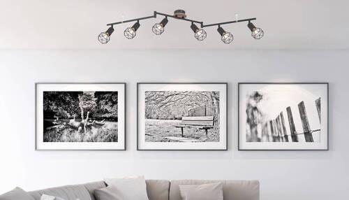 Strahler 6-flammig Verstellbar L: 116 Cm - Schwarz/Braun, Basics, Holz/Metall (116/10/24,5cm) - Globo