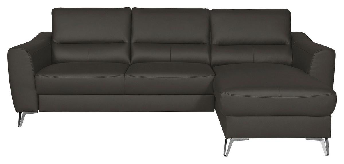 Ecksofa Santos Dunkelbraun S: 241 cm - Chromfarben/Dunkelbraun, Design, Leder/Textil (241/168cm) - Livetastic