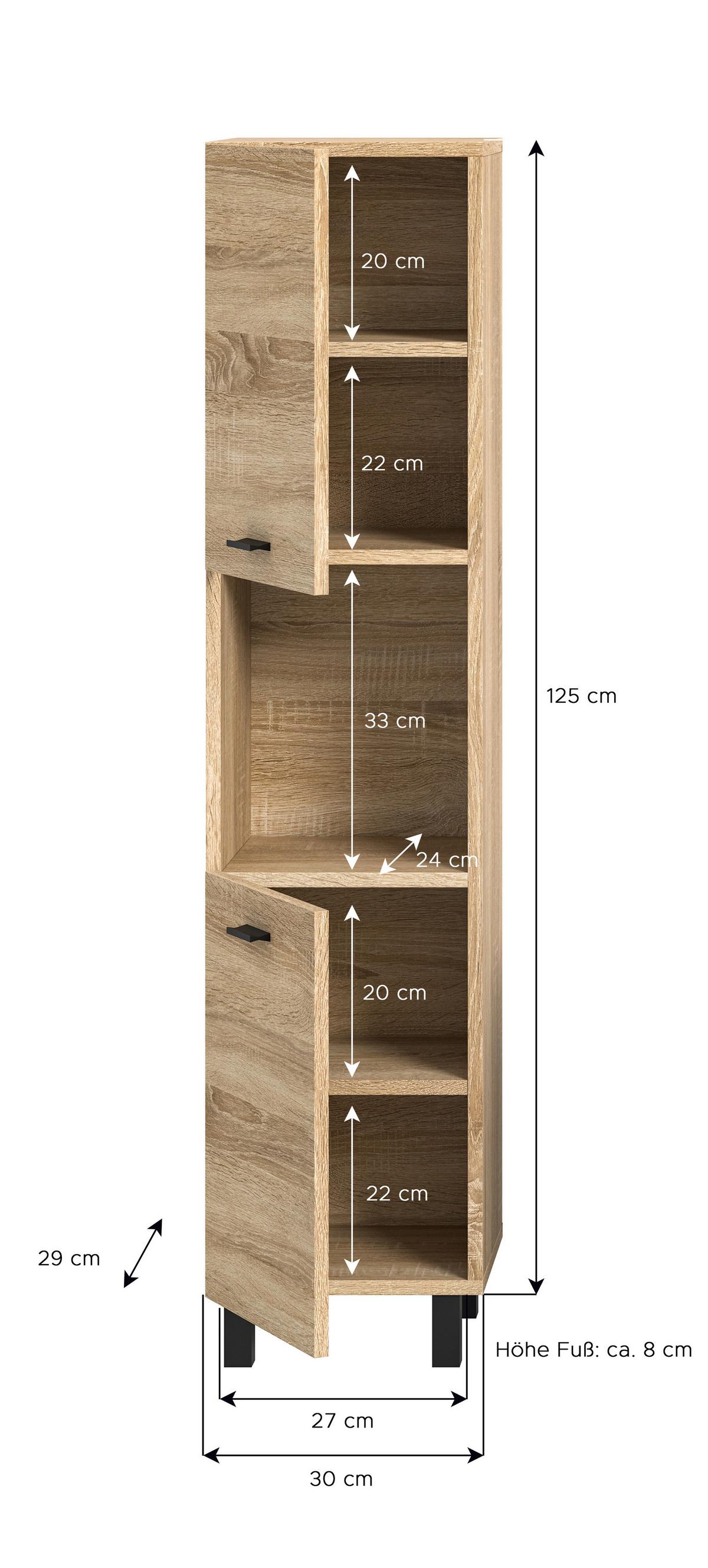 Midischrank Boston Sonoma Eiche Dekor B: 30 Cm - Sonoma Eiche, MODERN, Holzwerkstoff (30/125/29cm) - MID.YOU