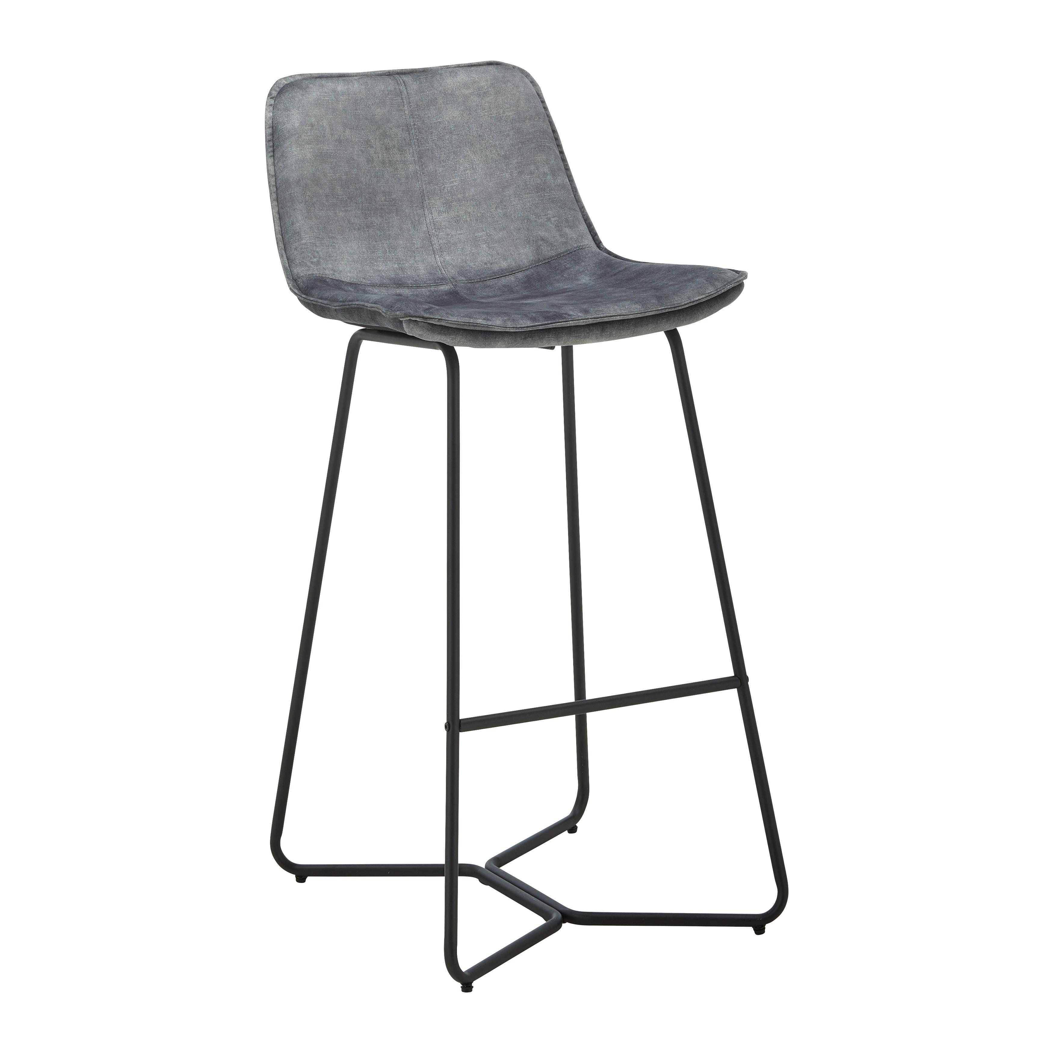 Barová židle ze sametu Nery šedá - šedá/černá, Moderní, kov/dřevo (48/103,2/57cm) - P & B