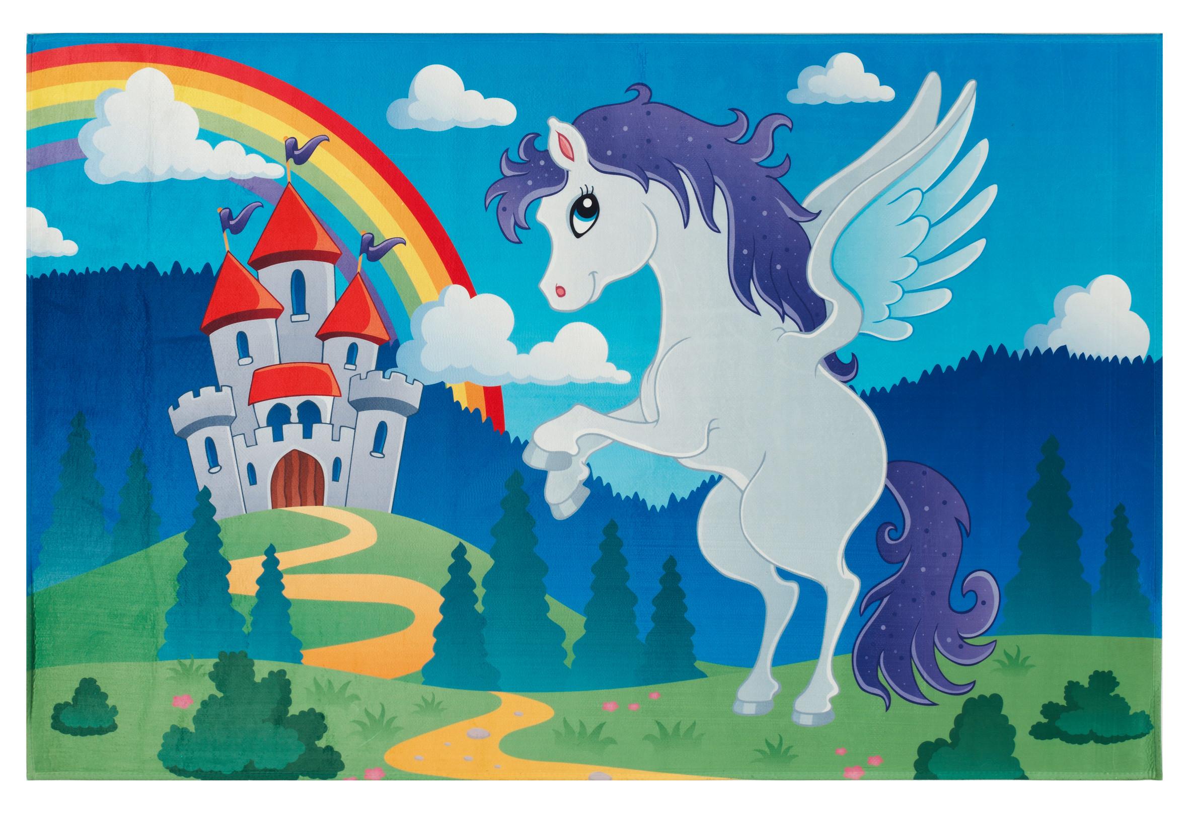 Kinderteppich Einhorn Blau/ Grün Zauberwelt 80x150 Cm - Blau/Hellgrün, Trend, Textil (80/150cm)