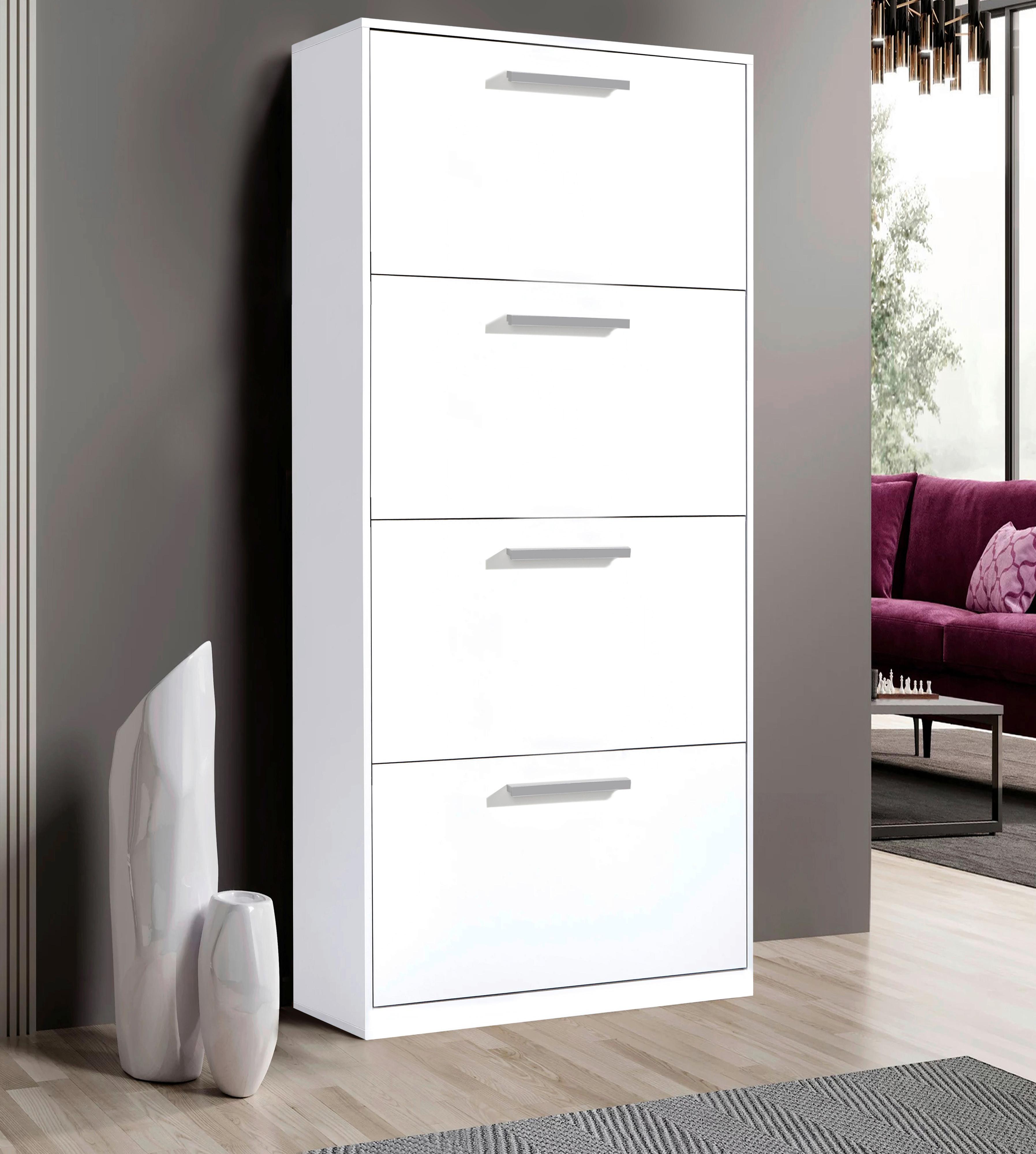 Cipősszekrény Leon 4 64/157 Cm - fehér, Basics, faalapú anyag (64/157.4/19cm)