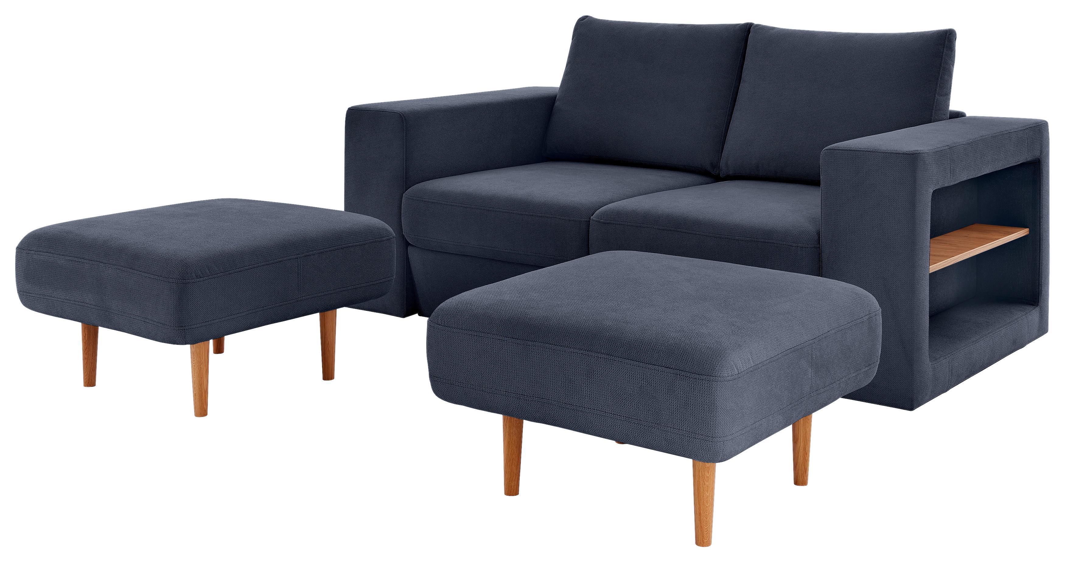 VIERSITZER-SOFA LOOKS V-2 - Eichefarben/Dunkelblau, Design, Textil (252/96/107cm) - LOOKS by W.Joop