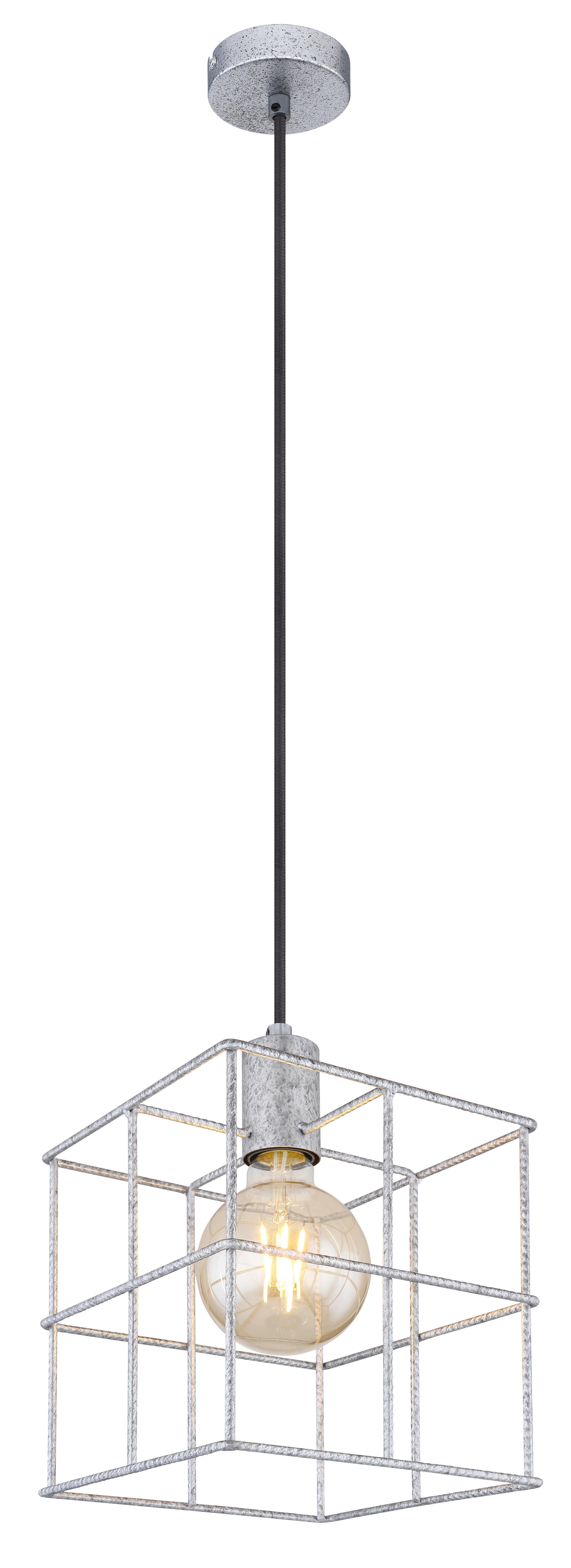 Hängeleuchte H: 150 cm 1-Flammig - Zinkfarben, Design, Metall (20/20/150cm) - Globo