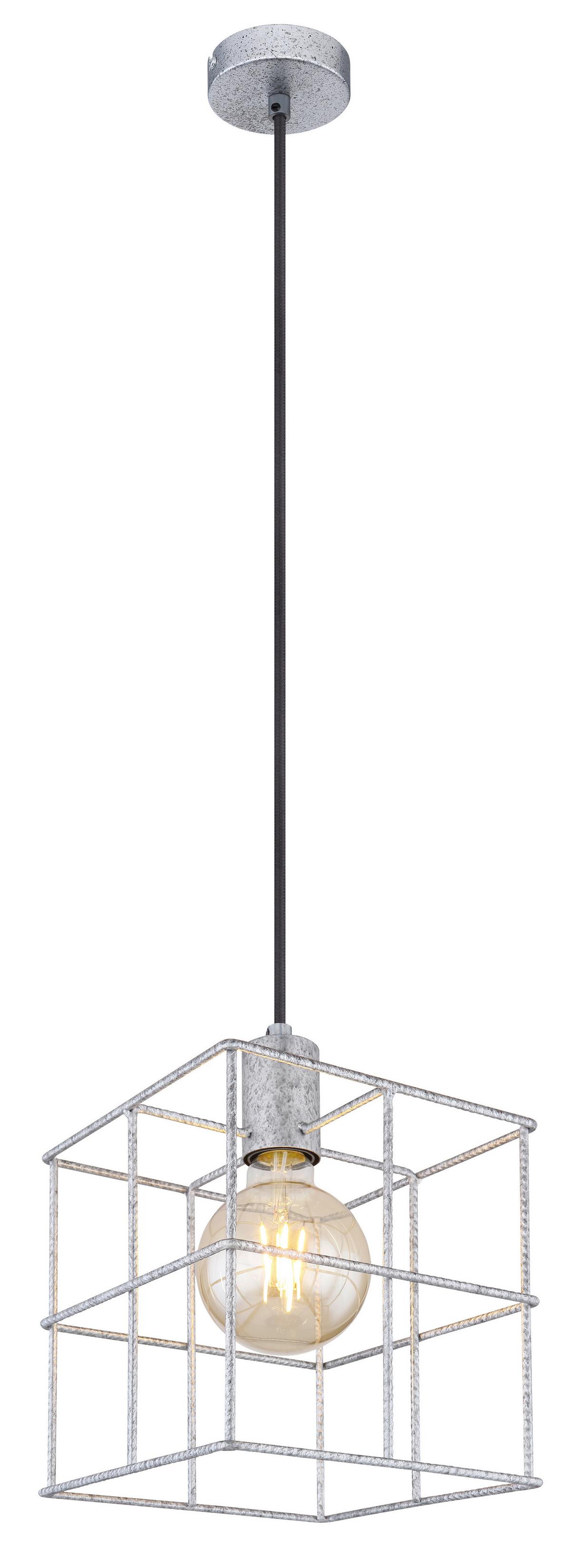 Hängeleuchte H: 150 Cm 1-Flammig - Zinkfarben, Design, Metall (20/20/150cm) - Globo