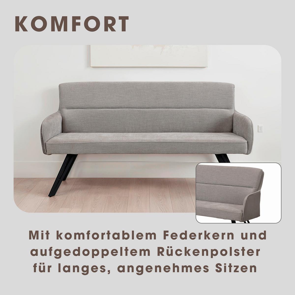 Sitzbank Tino - Hellgrau/Schwarz, MODERN, Textil/Metall (160/94/67cm) - MID.YOU