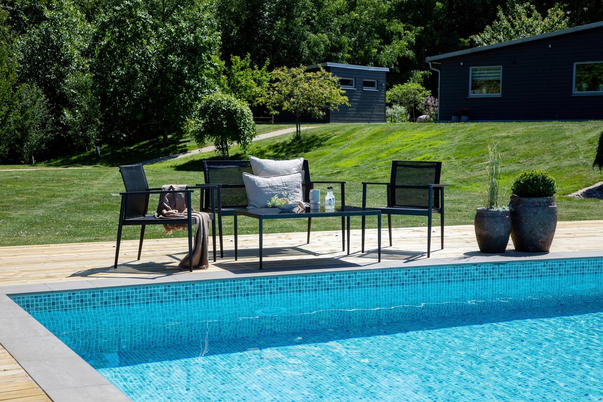 Gartengarnitur 4-Tlg. Break Aluminium/Glas - Schwarz, KONVENTIONELL, Glas/Textil - Gardenson