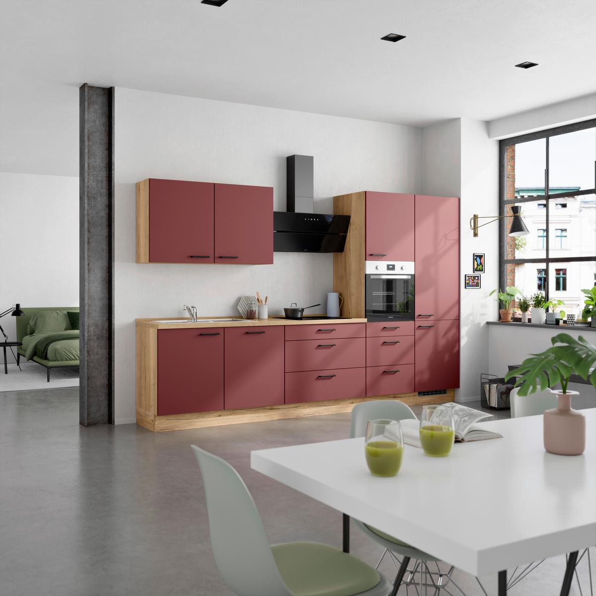 Küchenleerblock Easytouch High-Line, H8 Rechts - Eichefarben/Rot, MODERN, Holzwerkstoff (330cm) - Nobilia