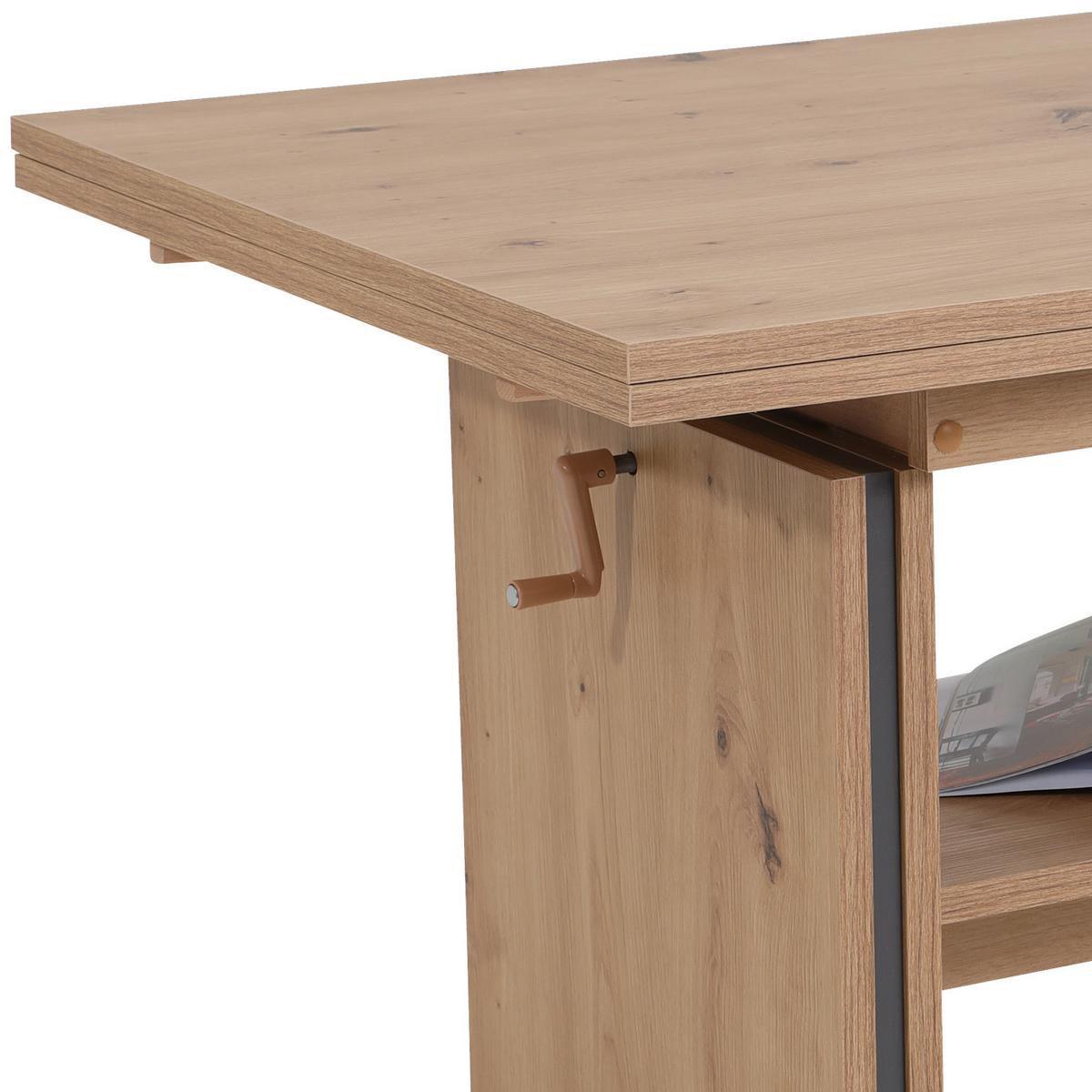 Couchtisch höhenverstellbar + ausziehbar Hilmar, Eiche Dekor - Eichefarben, MODERN, Holzwerkstoff (110-165/67/56-66cm) - MID.YOU