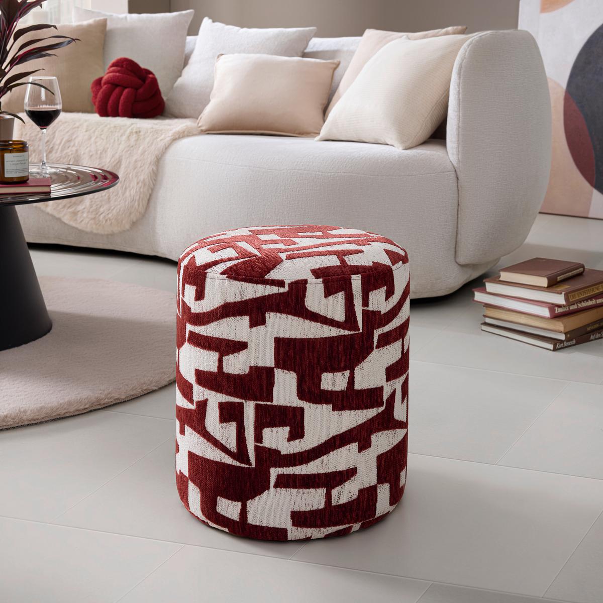 Taburet MARIE, červenohnědá/bílá žinylka - bílá/červenohnědá, Lifestyle, kompozitní dřevo/textil (35/40cm) - Mömax