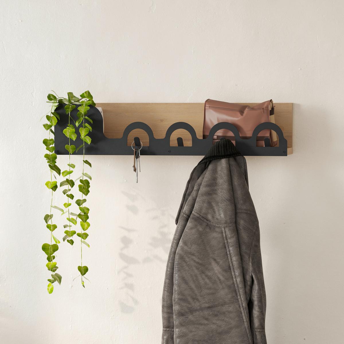 Wandgarderobe Liora, Eiche Dunkel B: 63 Cm - Eiche dunkel, Design, Holzwerkstoff/Metall (63/14/14cm) - Livetastic