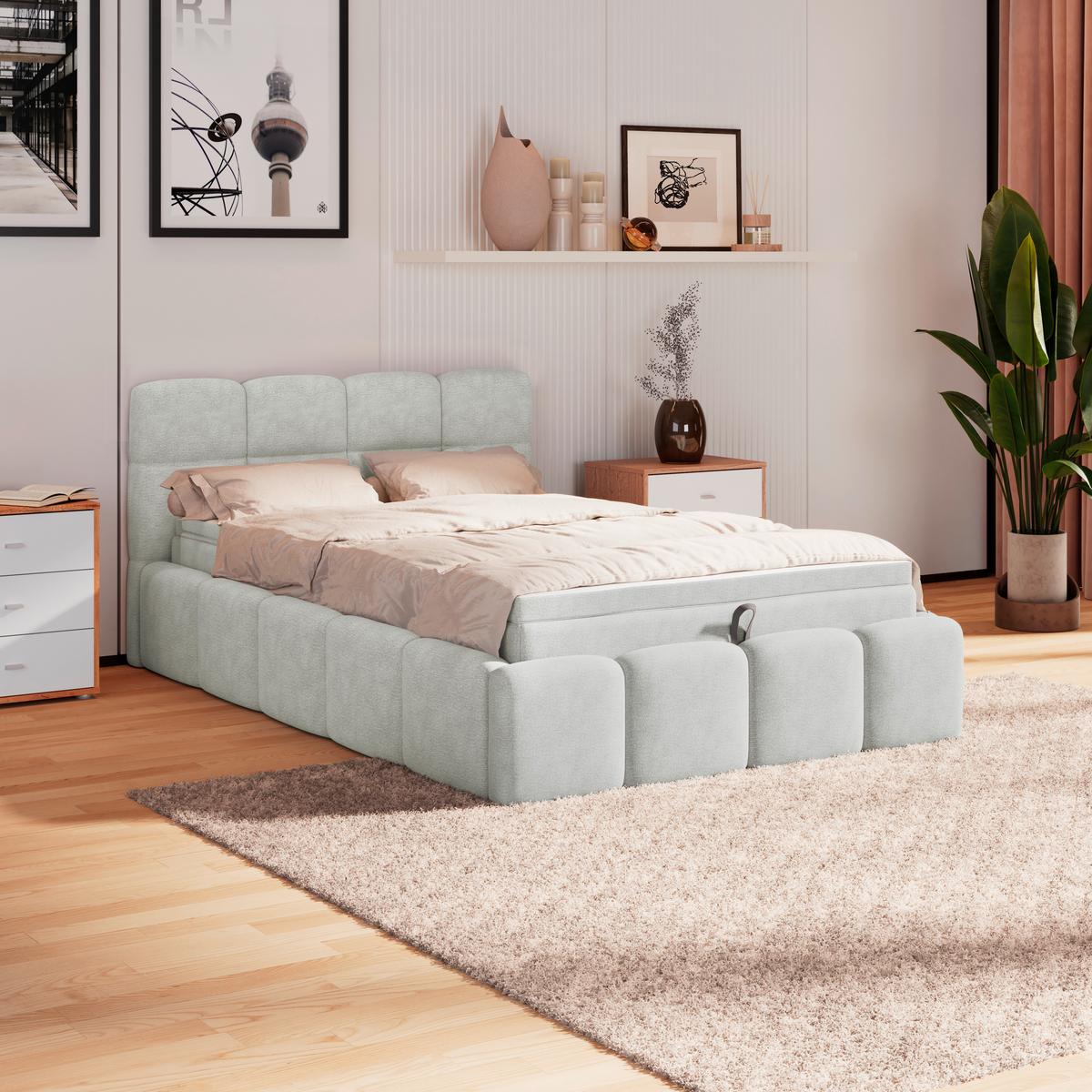 Polsterbett Noe Cremefarben 140x200 Cm - Creme/Schwarz, Trend, Textil/Metall (140/200cm)