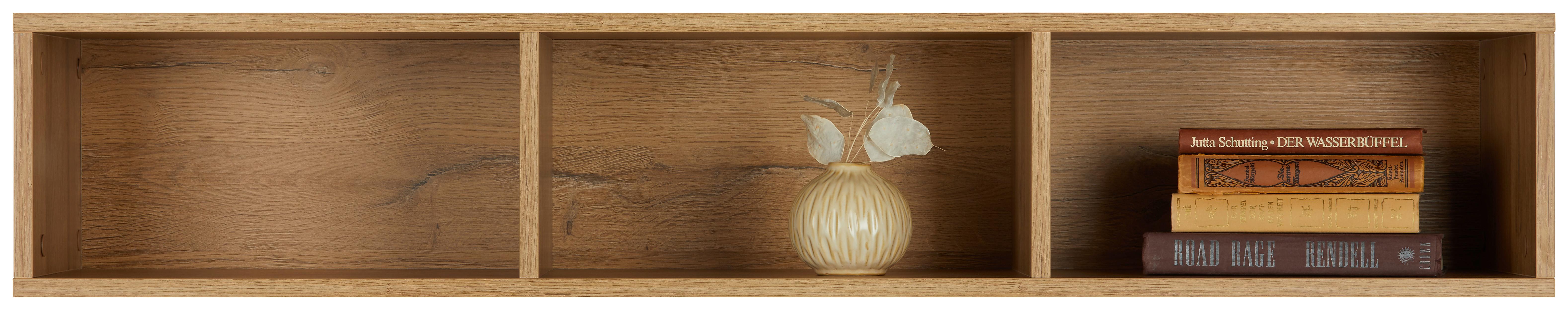 Nástěnný Regál Max Box - barvy dubu, Moderní, kompozitní dřevo (120/22/32cm) - Premium Living