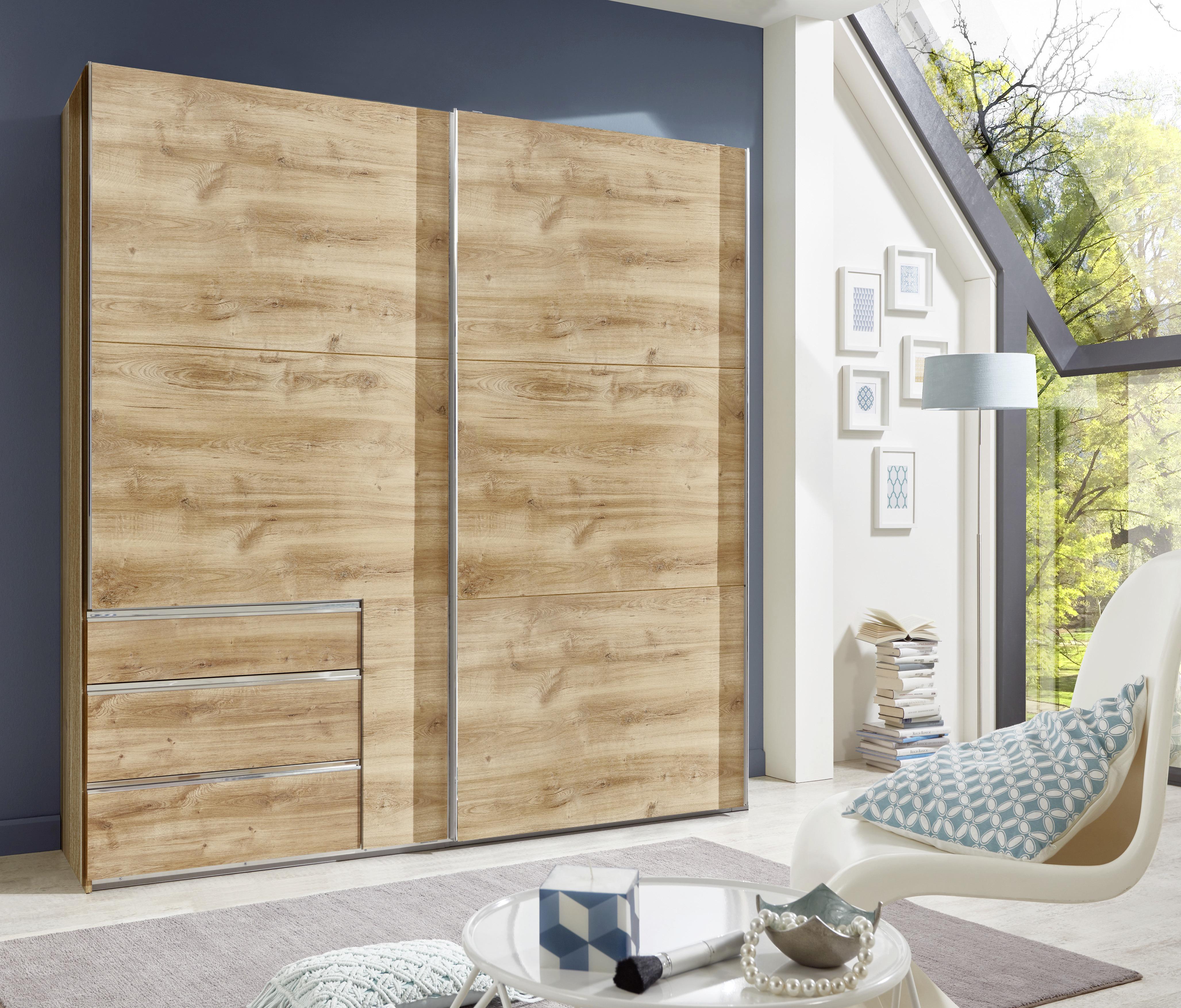 Schwebetürenschrank Mit Laden 250cm Level 36a, Eiche Dekor - Eichefarben, MODERN, Holzwerkstoff (250/216/65cm) - MID.YOU