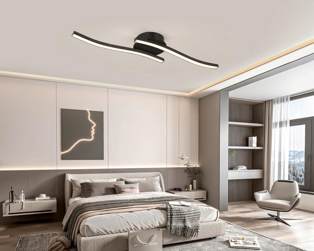 Led-deckenleuchte Iryna L: 55 Cm - Schwarz, Design, Kunststoff/Metall (55/12/6,5cm) - Luca Bessoni