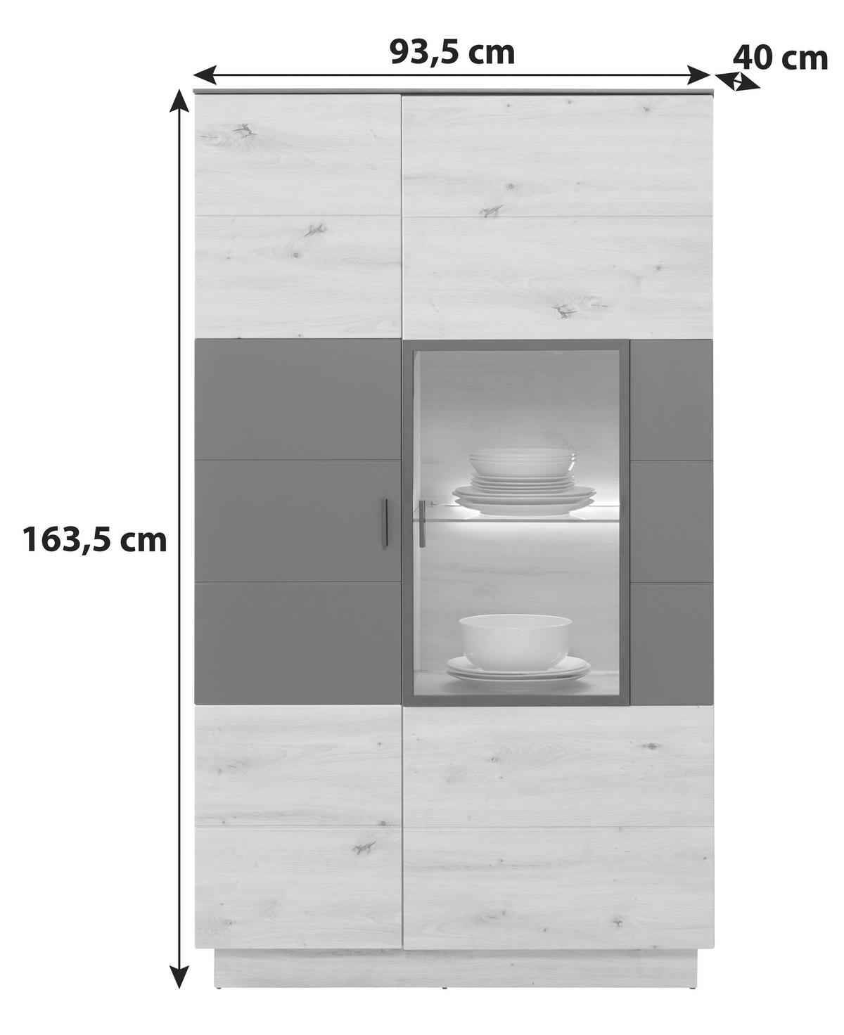 Vitrin Tonale - tölgyfa színű/szürke, Modern, faalapú anyag/Üveg (93,5/163,5/40cm)