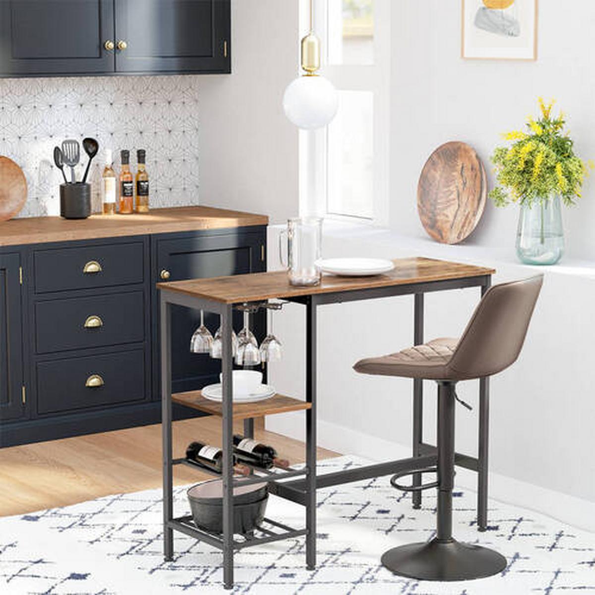 Bartisch Vasagle 110x40x90 cm Dunkelbraun, Schwarz - Dunkelbraun/Schwarz, Trend, Holzwerkstoff/Metall (110/40/90cm) - Boxxx