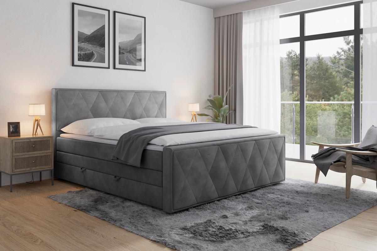 Boxspringbett Porto 180x200 cm Hellgrau - Hellgrau/Schwarz, MODERN, Karton/Holzwerkstoff (180/200cm) - MID.YOU