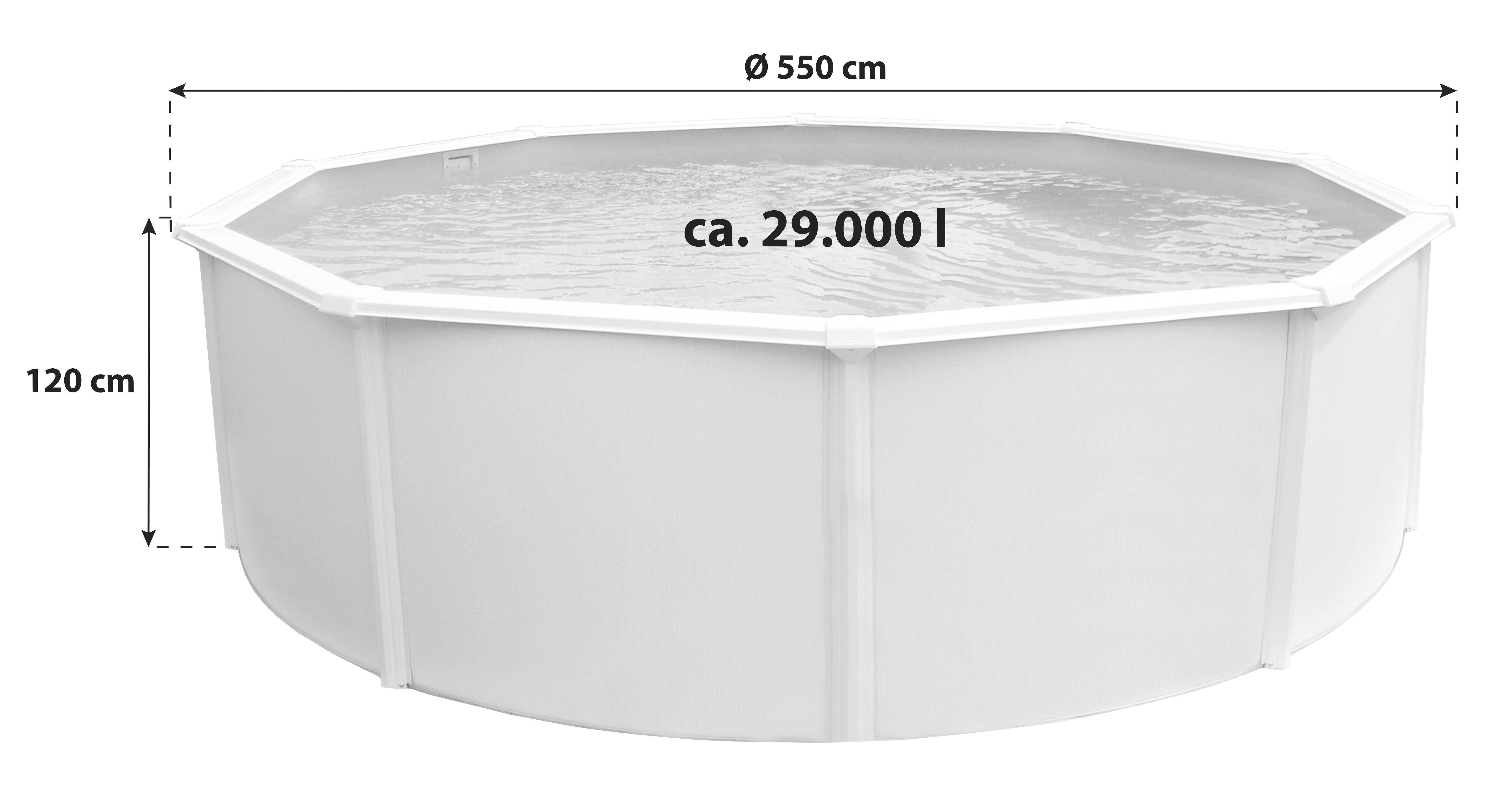 Stahlwandpool Rund Set Steely De Luxe mit Pumpe Ø 550 cm - Weiß, MODERN, Metall (550/120cm)