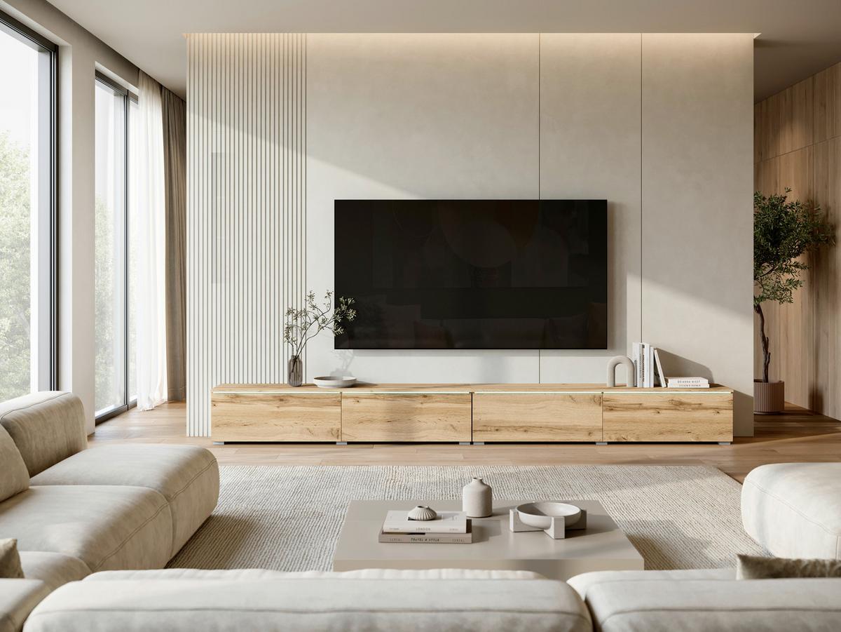 Lowboard D 300 Eiche Wotan B: 300 Cm - Eiche Wotan/Grau, Basics, Holzwerkstoff (300/32/33cm) - P & B