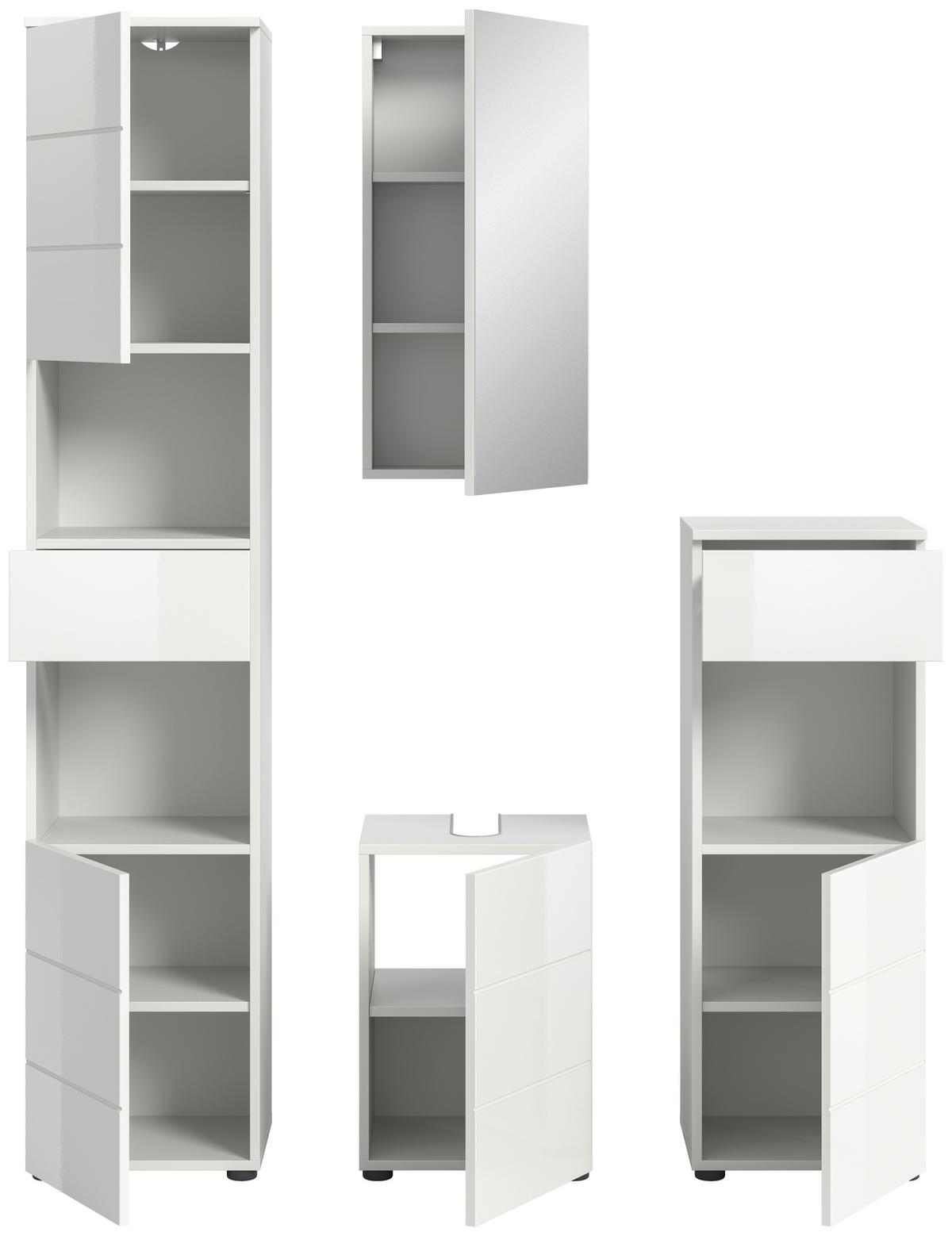 Badezimmer Vira Weiß B: 114 cm - Weiß Hochglanz/Schwarz, MODERN, Holzwerkstoff (114cm) - MID.YOU