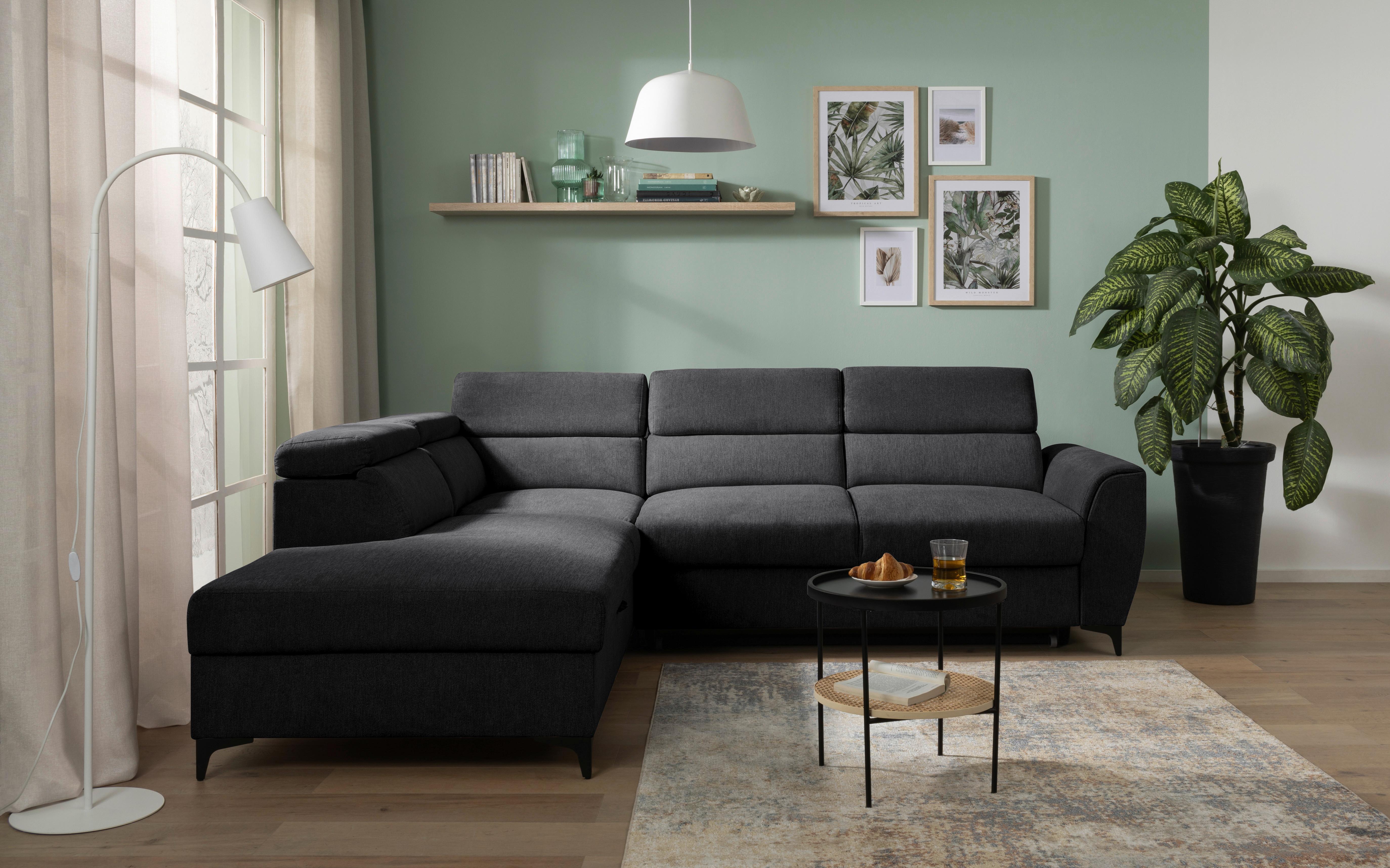 Ecksofa Lapis Schwarz S: 217/255 cm - Schwarz, KONVENTIONELL, Textil (217/255cm) - MID.YOU