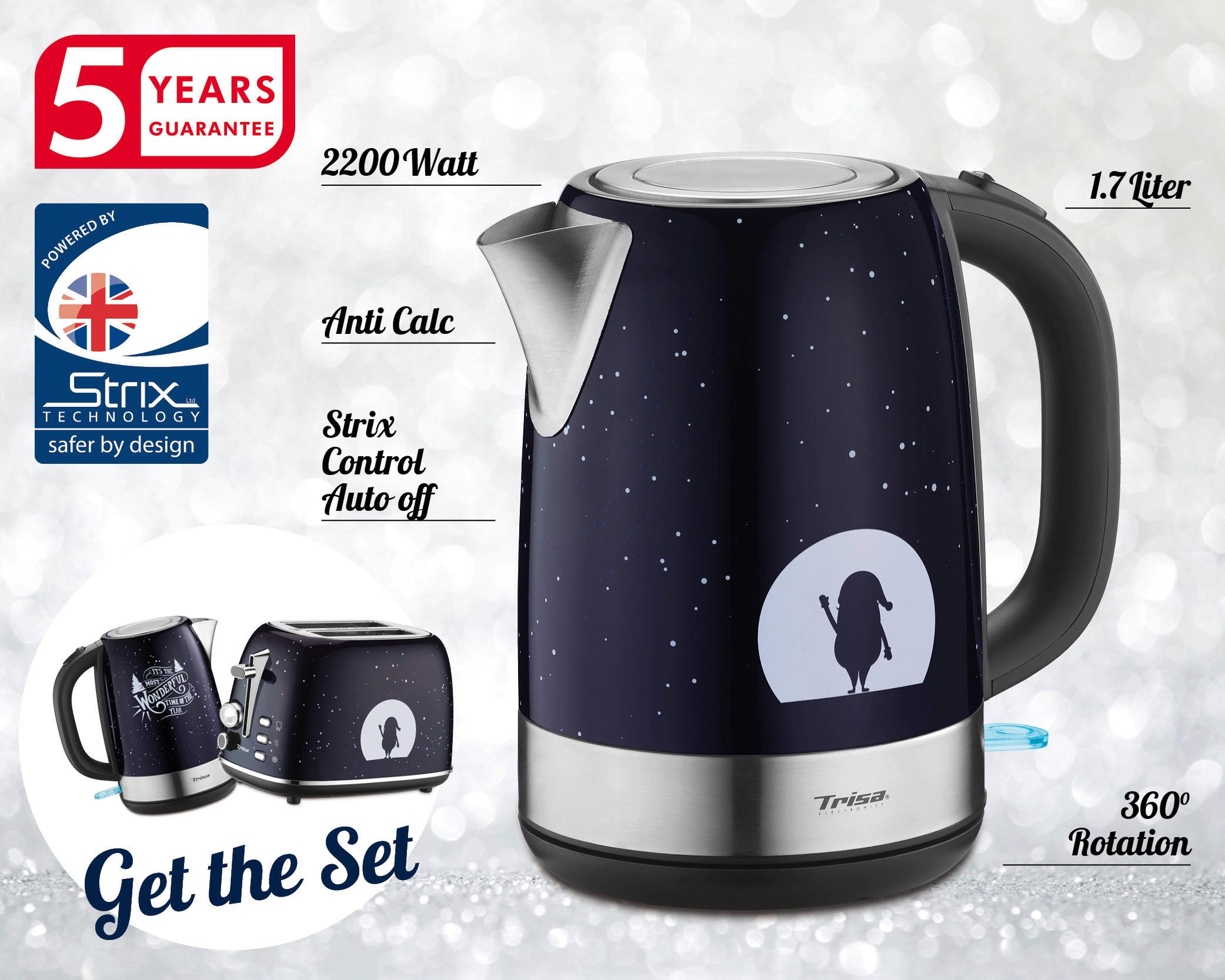 Wasserkocher X-MAS NIGHTS aus Edelstahl in Dunkelblau 1850-2200W 1,7L