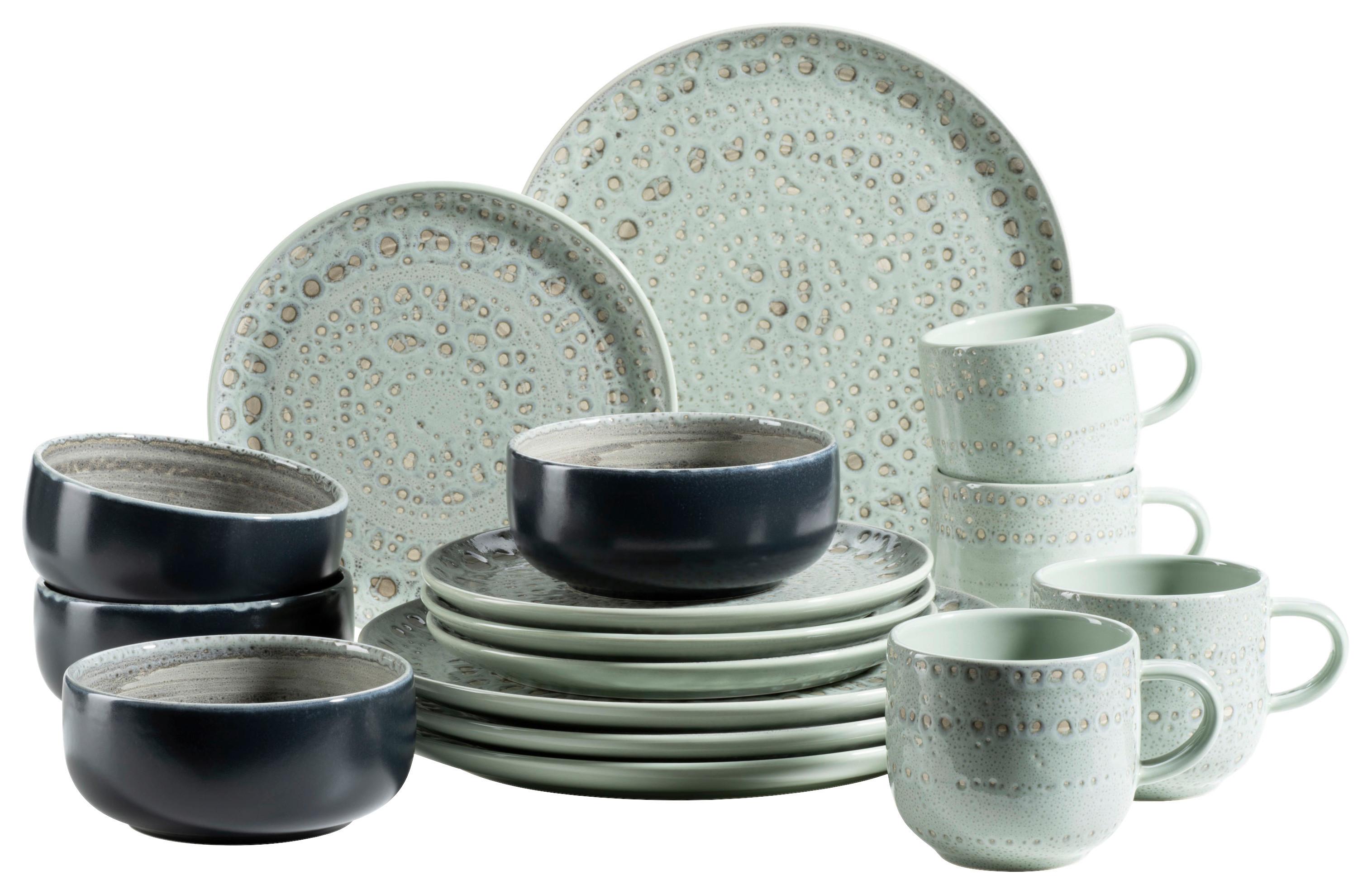 Kombiservice Spicy Grün Schwarz 16-teilig - Schwarz/Grün, Basics, Keramik - Mäser