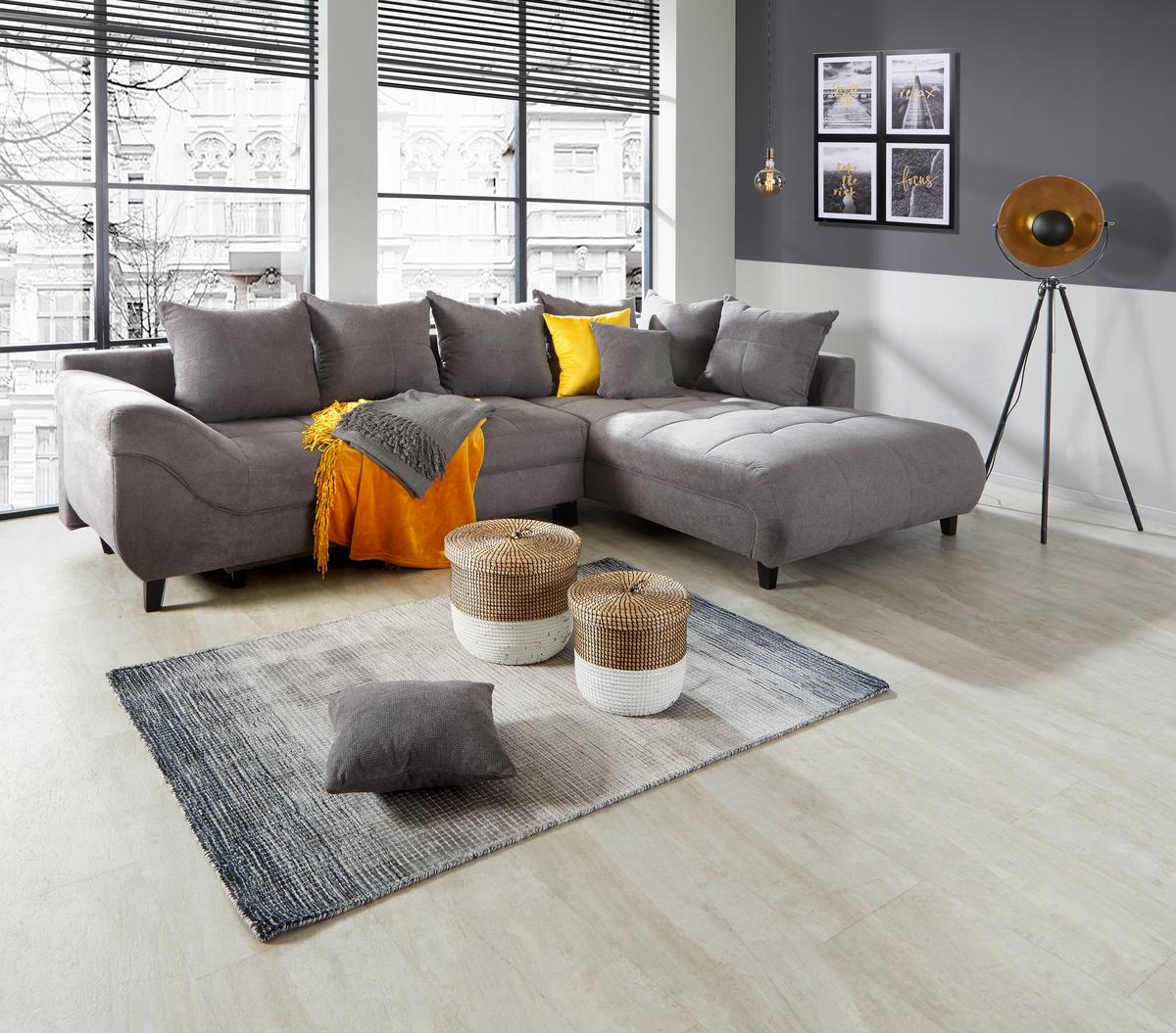 Rohová sedačka MENDOZA, pravá, sivá - čierna/sivá, Design, drevo/textil (309/197cm) - Ondega