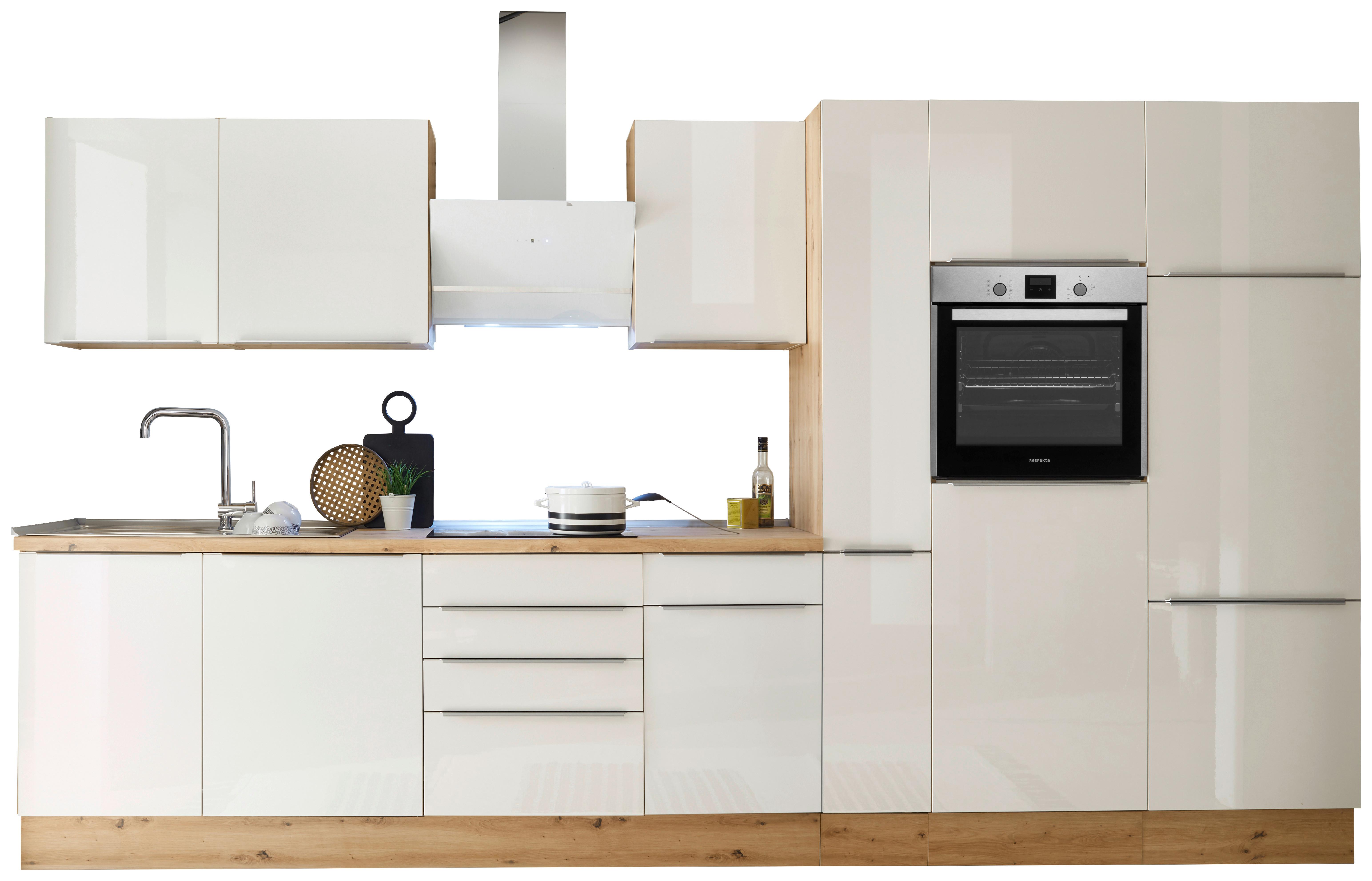 Küchenzeile Bema mit Geräten B: 370 cm Weiß/Eiche Dekor - Weiß Hochglanz/Eiche Artisan, LIFESTYLE, Holzwerkstoff (370cm) - Respekta