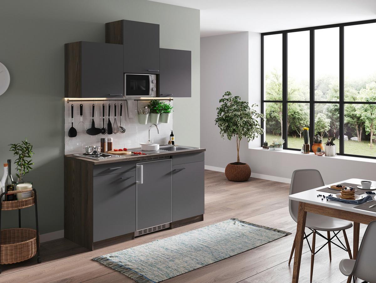 Miniküche Oliver Singleküche 150 cm - Eichefarben/Grau, Basics, Holzwerkstoff (150cm) - Respekta