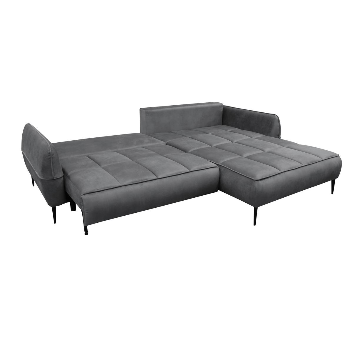 Ecksofa mit Bettkasten Letto 260x189 cm Velours Grau - Schwarz/Grau, Design, Textil (260/189cm) - MID.YOU