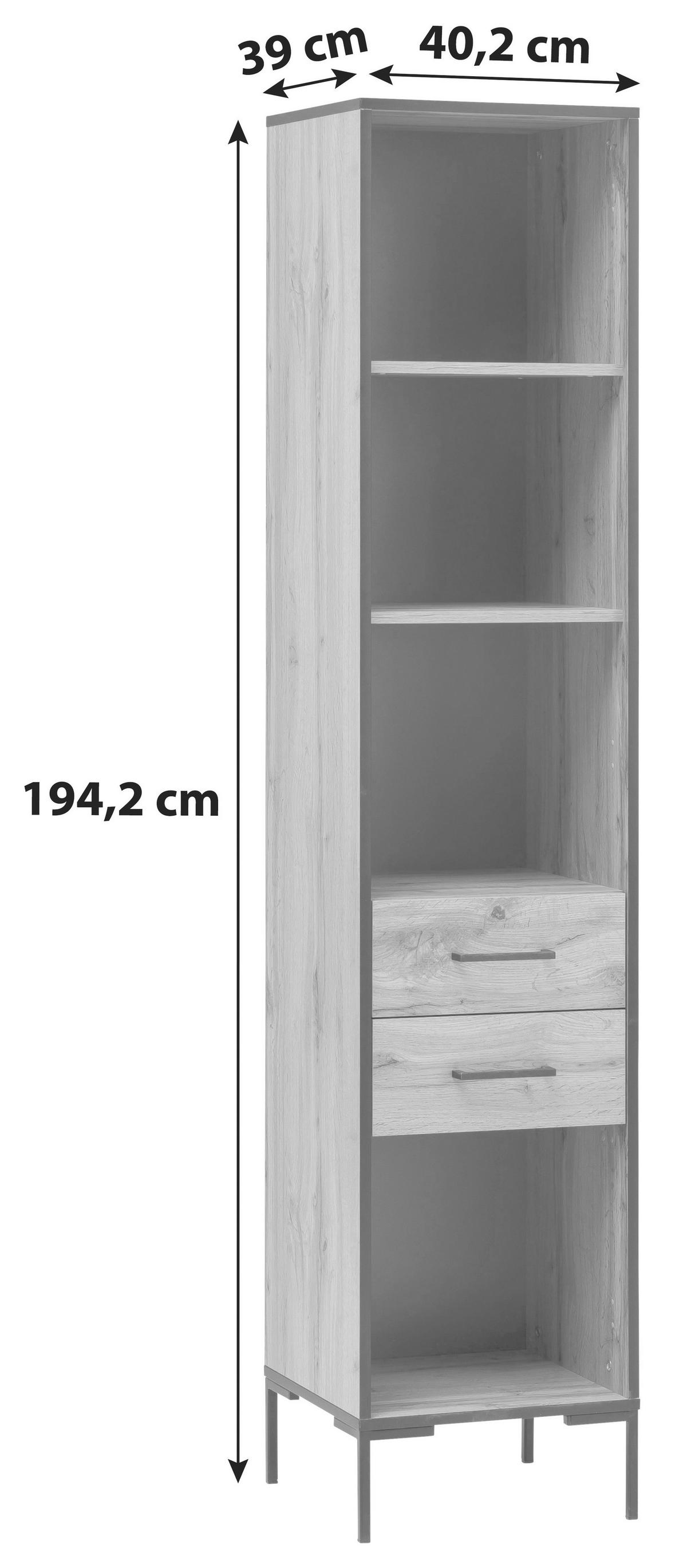 Standregal mit 2 Laden Serie 2000 B: 40,2 cm Eichefarben - Eichefarben, KONVENTIONELL, Holzwerkstoff (40,2/194,2/39cm) - MID.YOU