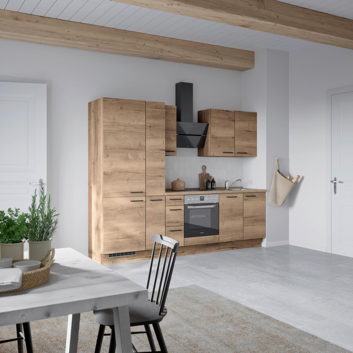 Kuchyňská linka 270 cm, dekor dub Havanna - černá/tmavý dub, Moderní, kov/kompozitní dřevo (270cm) - Nobilia