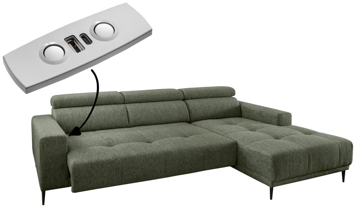 Ecksofa Intera Dunkelgrün S: 276x188 Cm - Dunkelgrün/Schwarz, KONVENTIONELL, Textil (276/188cm) - Livetastic