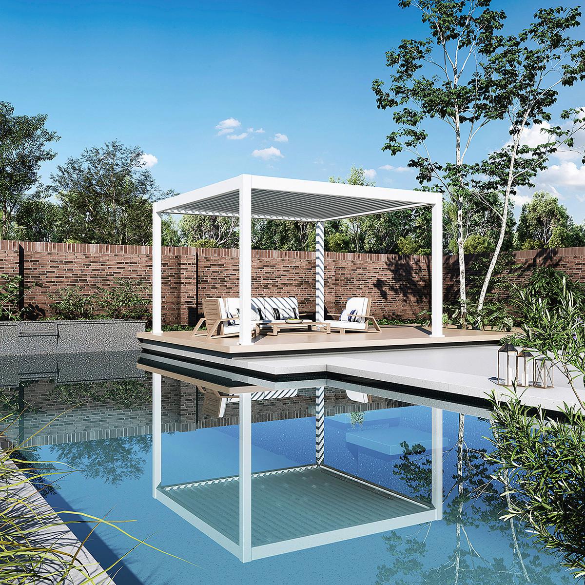 Pergola Deluxe Plus 400x400cm Wetterfest, Elektrisch - Weiß, Basics, Metall (400/255/400cm) - WEIDE