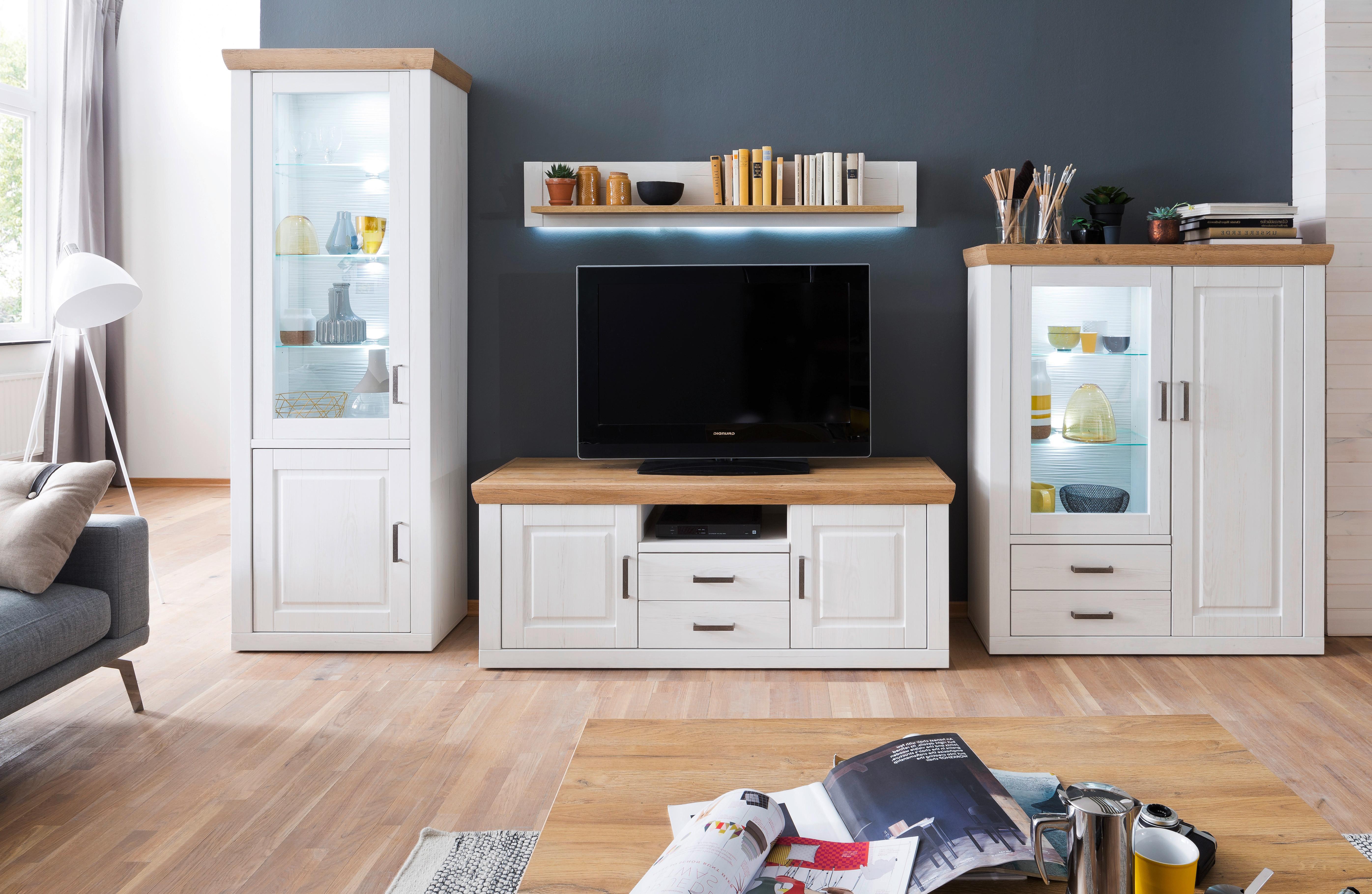 Wohnkombination 4-Tlg. Brixen Eiche/Pinie Dekor - Pinienfarben, Design, Glas/Holzwerkstoff (369/210/52cm) - Livetastic
