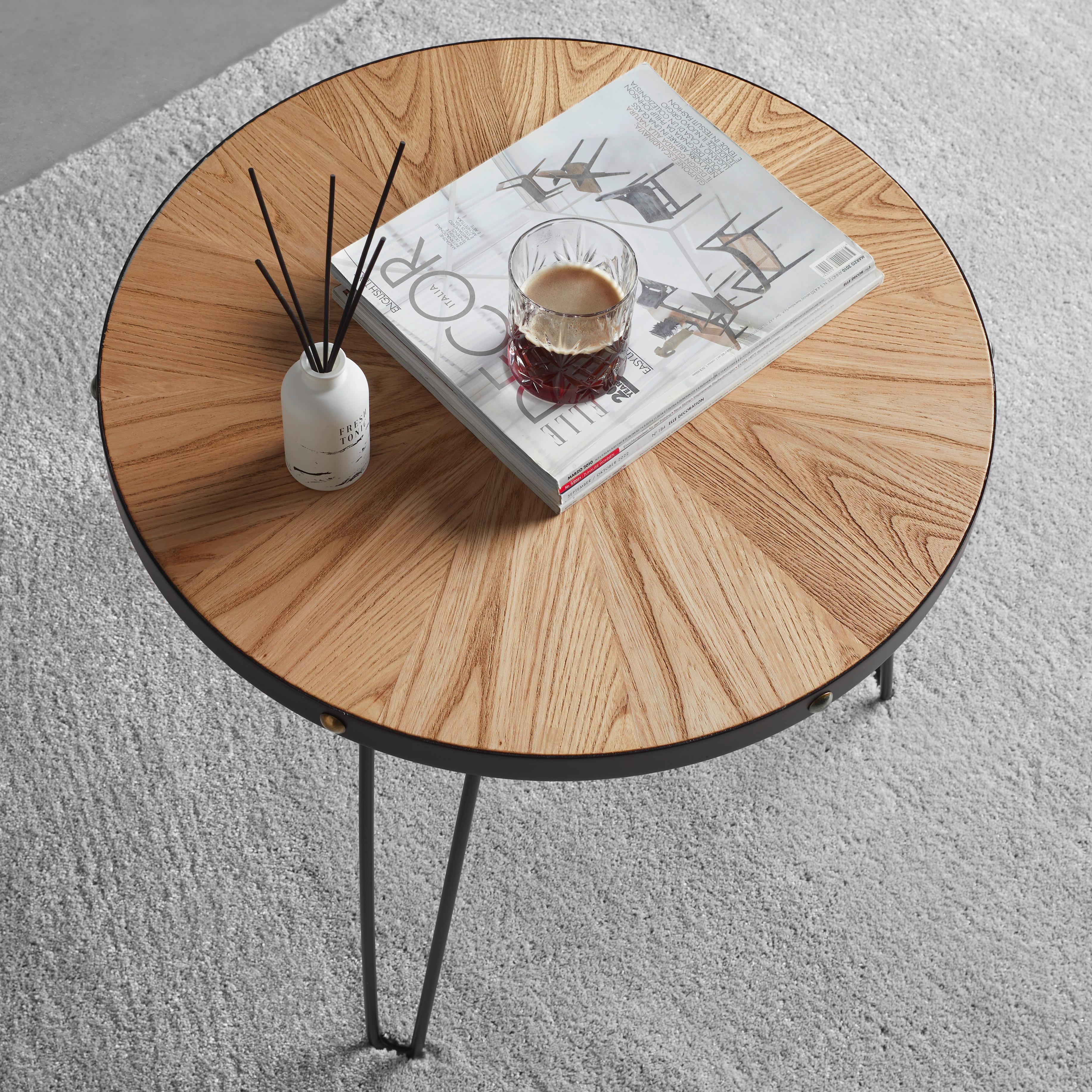 Konferenční stolek NOEL 60 - černá/přírodní barvy, Romantický / Rustikální, kov/dřevo (60/51/60cm) - Zandiara