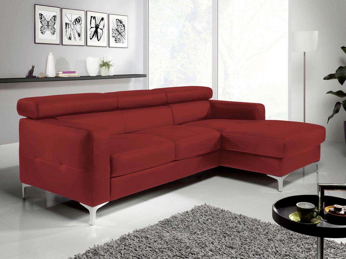Ecksofa Sammy Rot Leder - Chromfarben/Rot, Design, Leder (226/169cm) - Livetastic