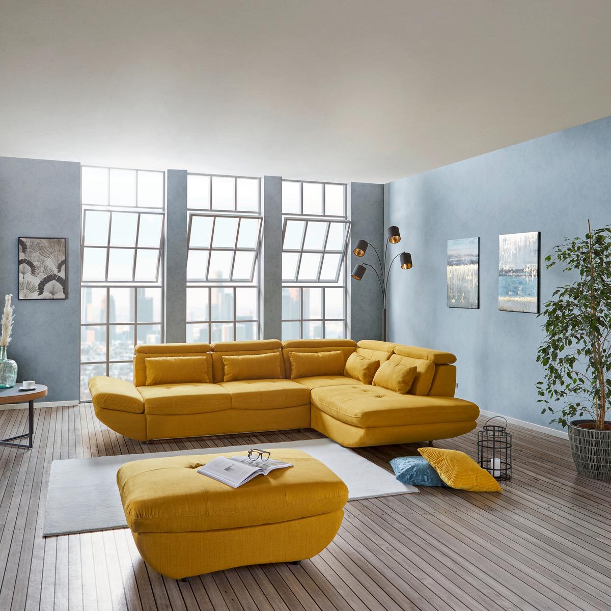 Wohnlandschaft Park Mit Schlaffunktion Currygelb - Currygelb/Schwarz, MODERN, Textil (311/233cm) - Luca Bessoni