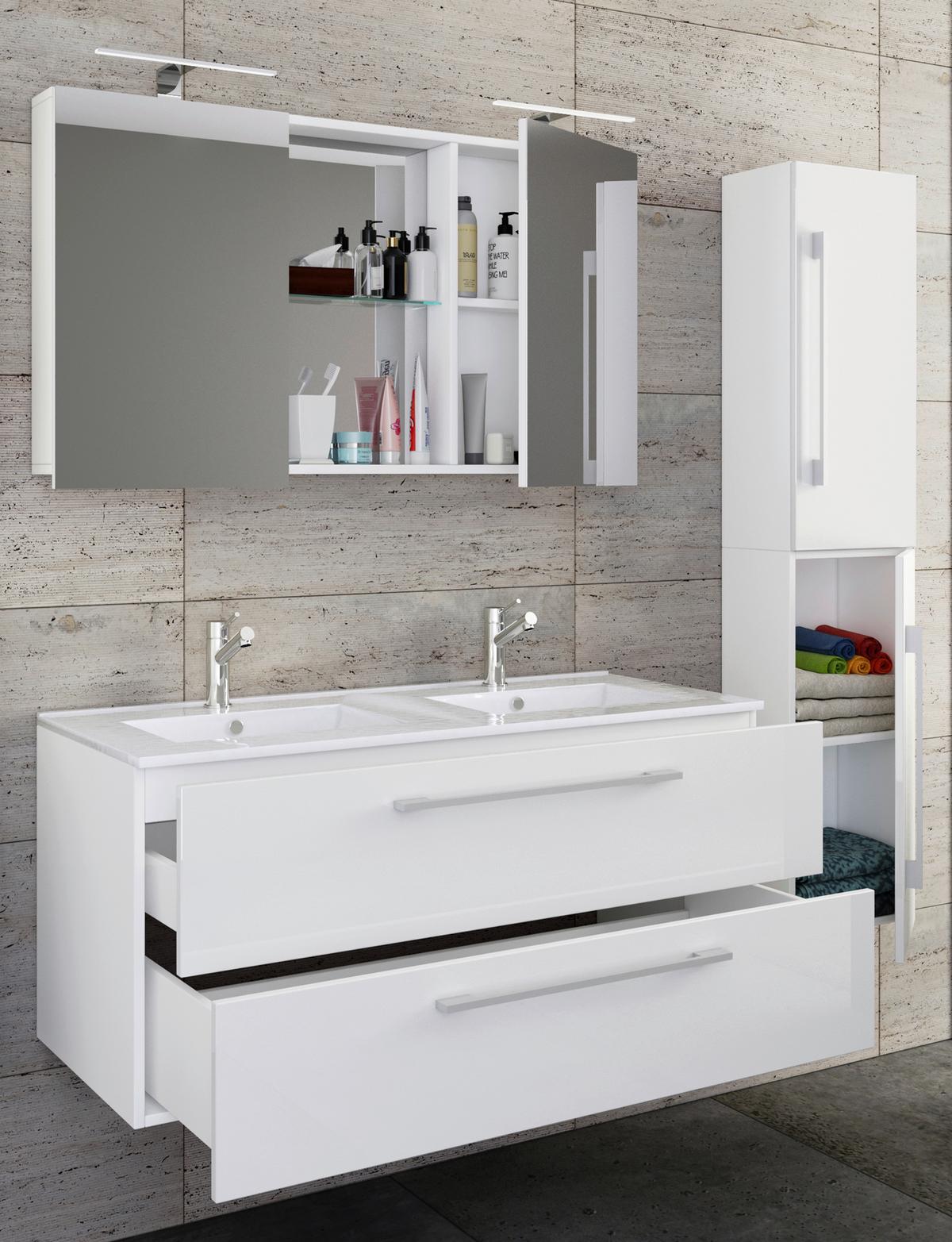 Badezimmer Budasi Weiß B: 111 cm - Weiß, MODERN, Keramik/Holzwerkstoff (145cm) - MID.YOU