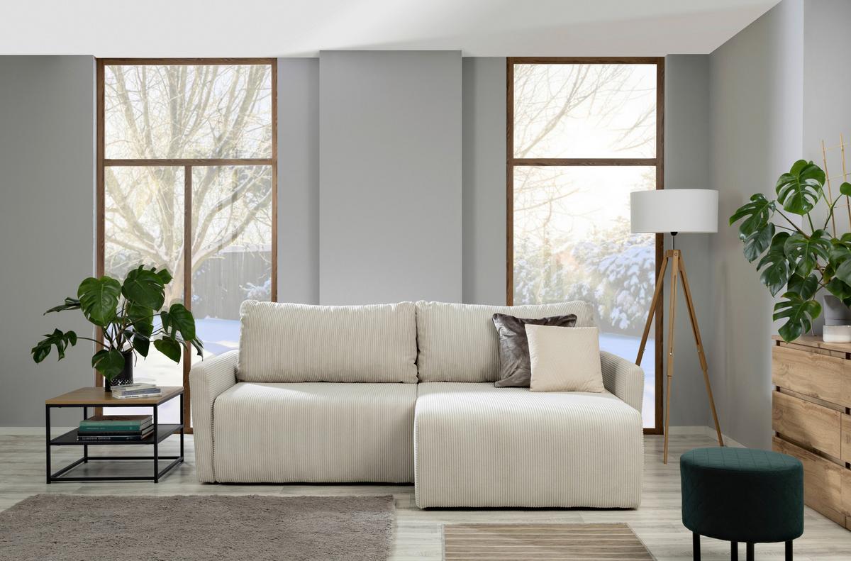 Ecksofa mit Schlaffunktion Sonos, Ecru 228x146 cm - Ecru/Schwarz, MODERN, Textil (228/146cm)