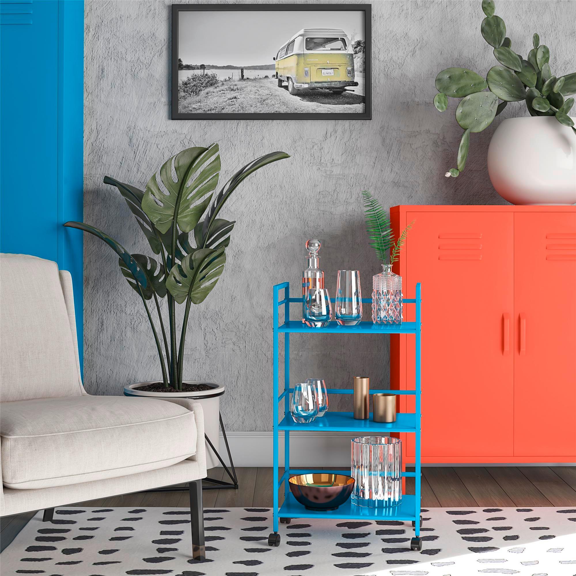 Servierwagen Cache Blau B: 43 cm - Blau, Design, Kunststoff/Metall (43/77/29cm) - MID.YOU