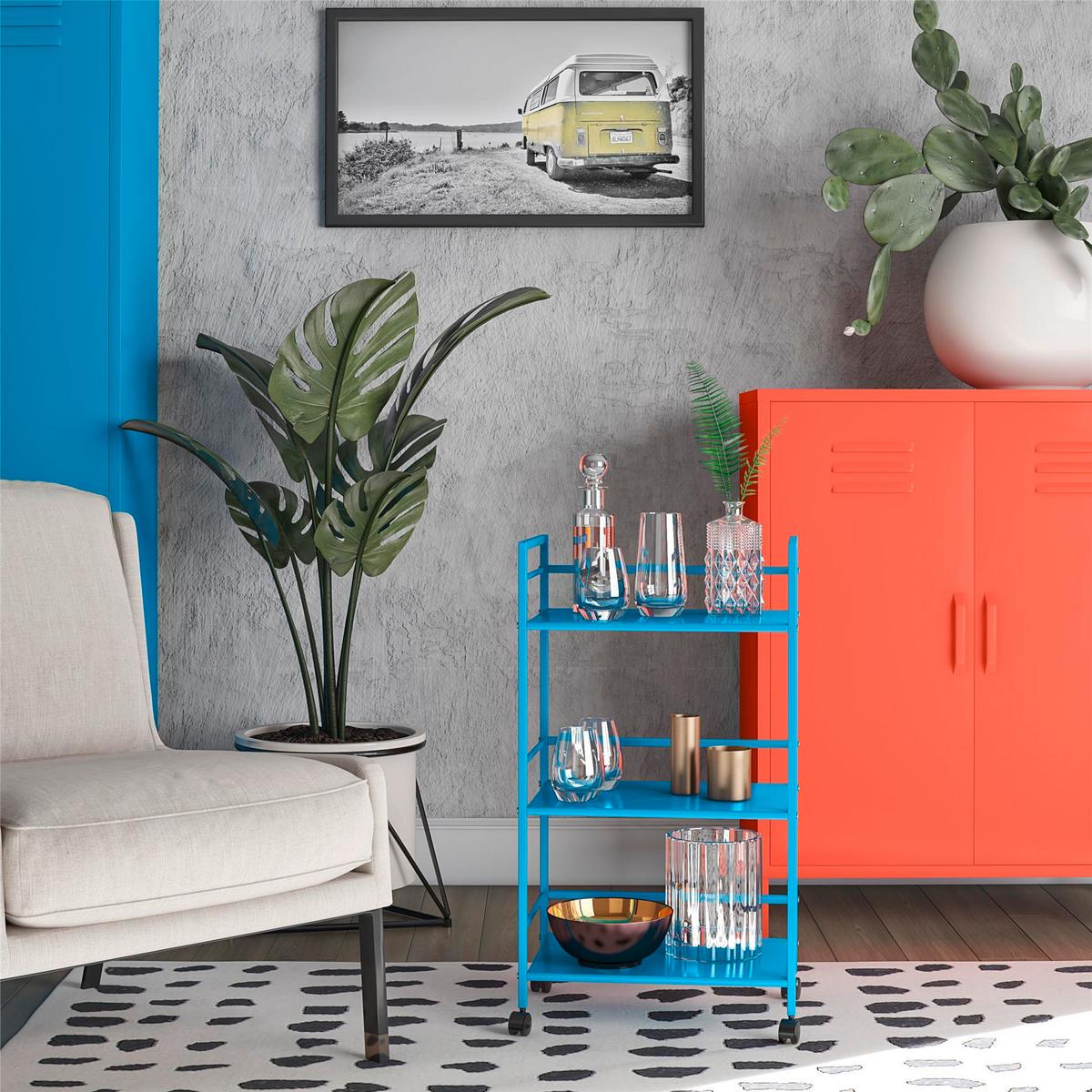 Servierwagen Cache Blau B: 43 cm - Blau, Design, Kunststoff/Metall (43/77/29cm) - MID.YOU